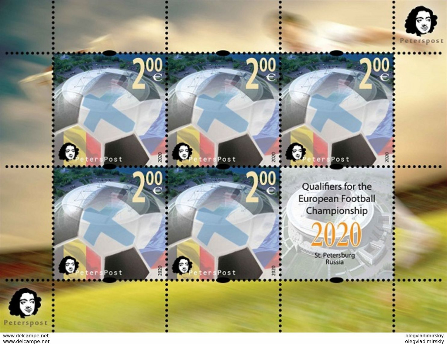 Finland 2020 Peterspost Qualifiers For The European Football Championship (Russia) Sheetlet Of 5 Stamps With Label - Neufs