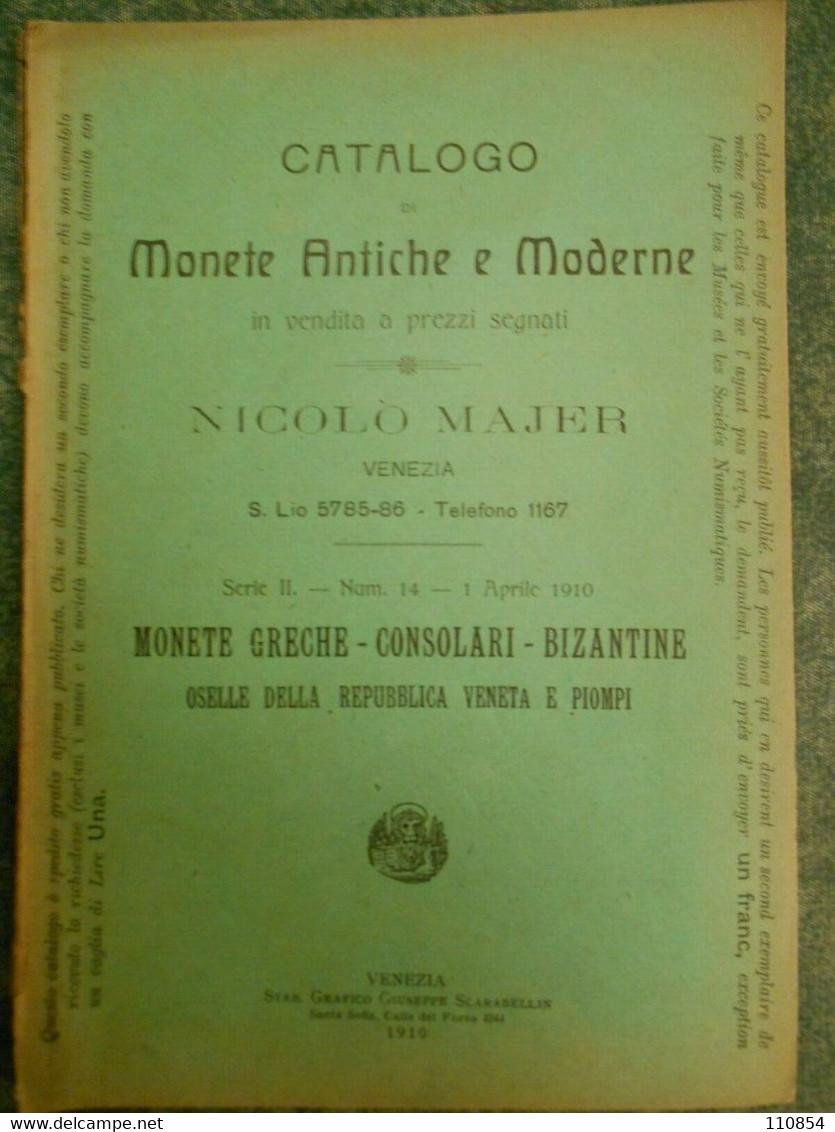 Numismatica - Monete Antiche E Moderne Vendute Da N. Majer- Venezia 1905-10 - Sammlungen