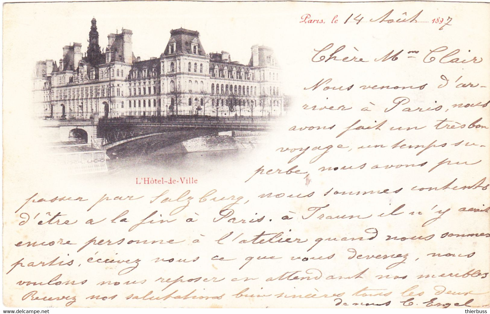 Sage 2c Sur Carte Paris Hotel De Ville 1897 CAD Rue De Strasbourg Pour Mulhouse - 1877-1920: Semi-Moderne