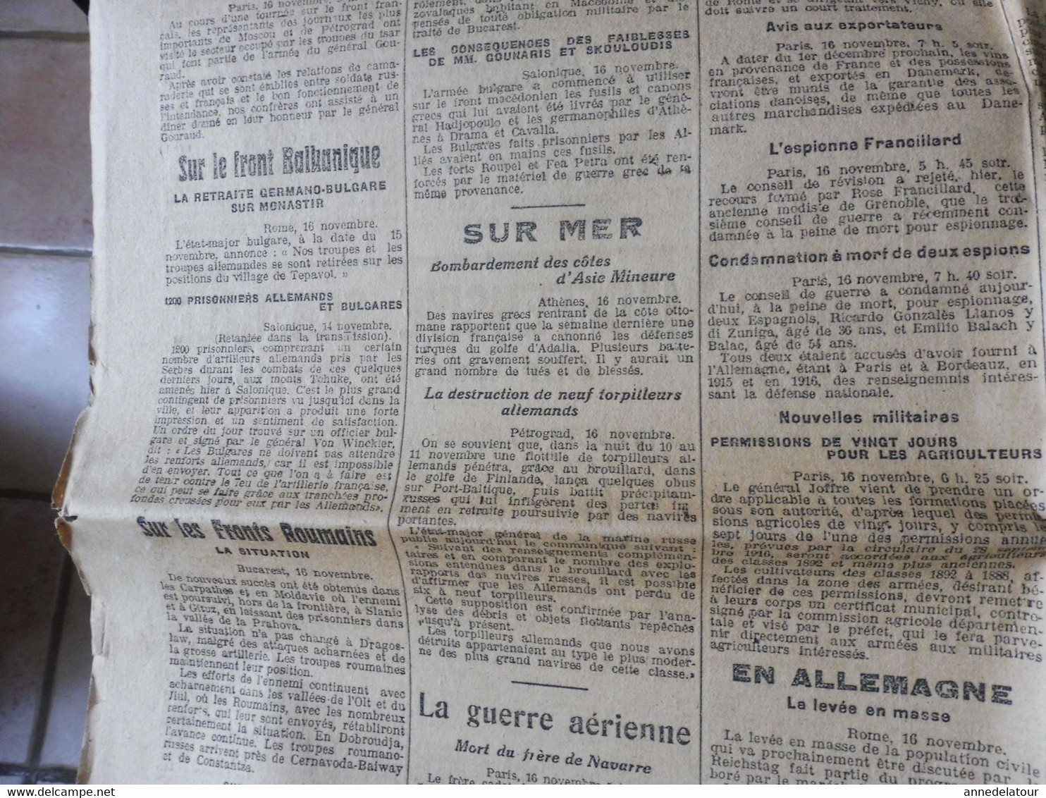 1916  L'ÉCLAIR   :  La guerre sur tous les fronts ; Héroïque caporal Michel Martin de Fitou; Listes noires aux USA ; etc