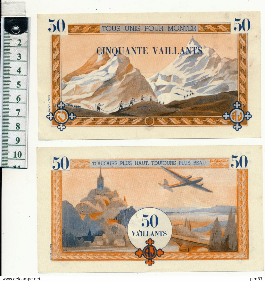 Billet De 50 Vaillants - Scoutisme, "Toujours Plus Haut" , Henri Neveu (2éme Billet) - Specimen