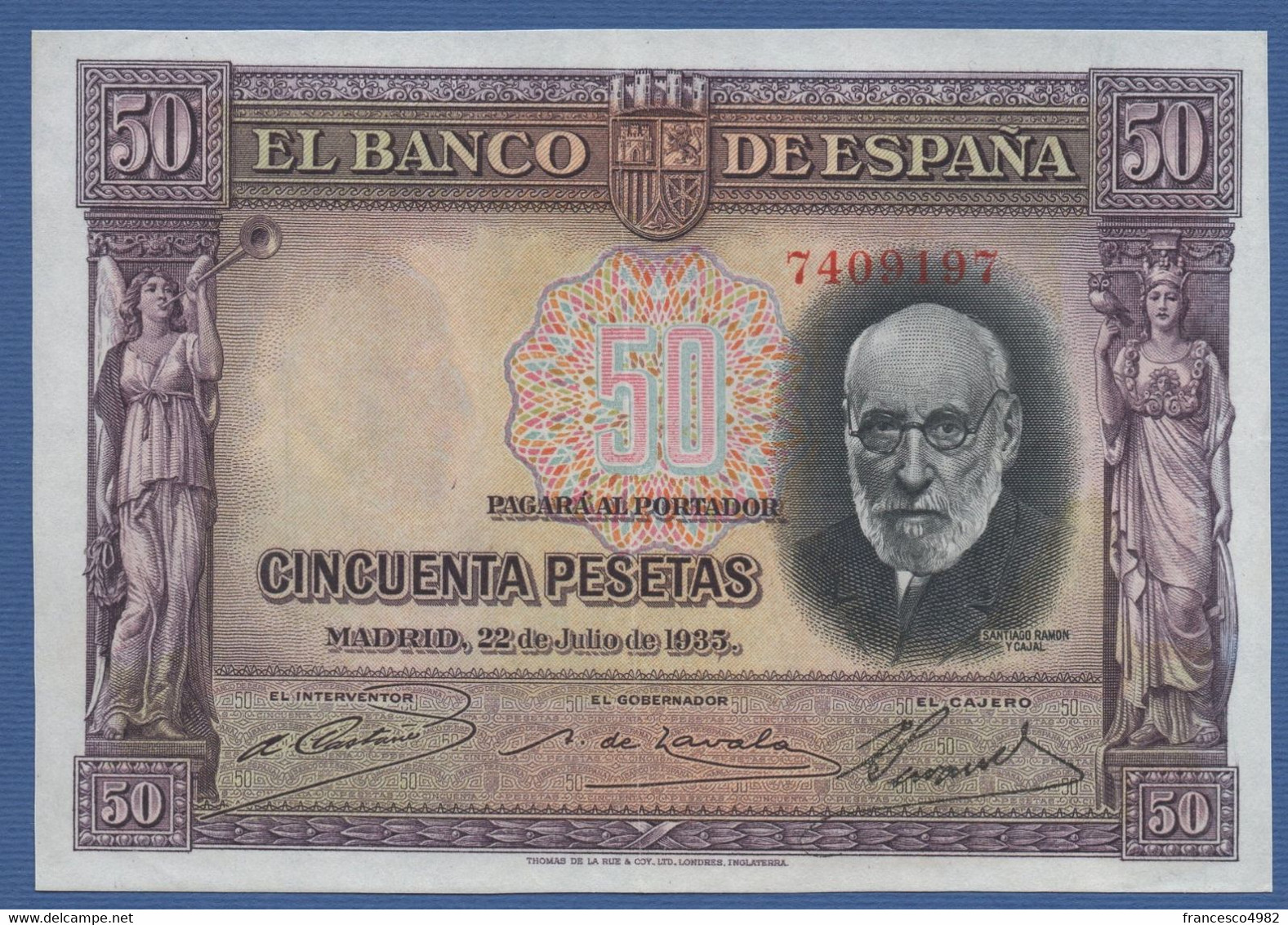 SPAIN - P. 88 – 50 Pesetas 1935- XF/AU - Central Fold - Pressed - 50 Peseten