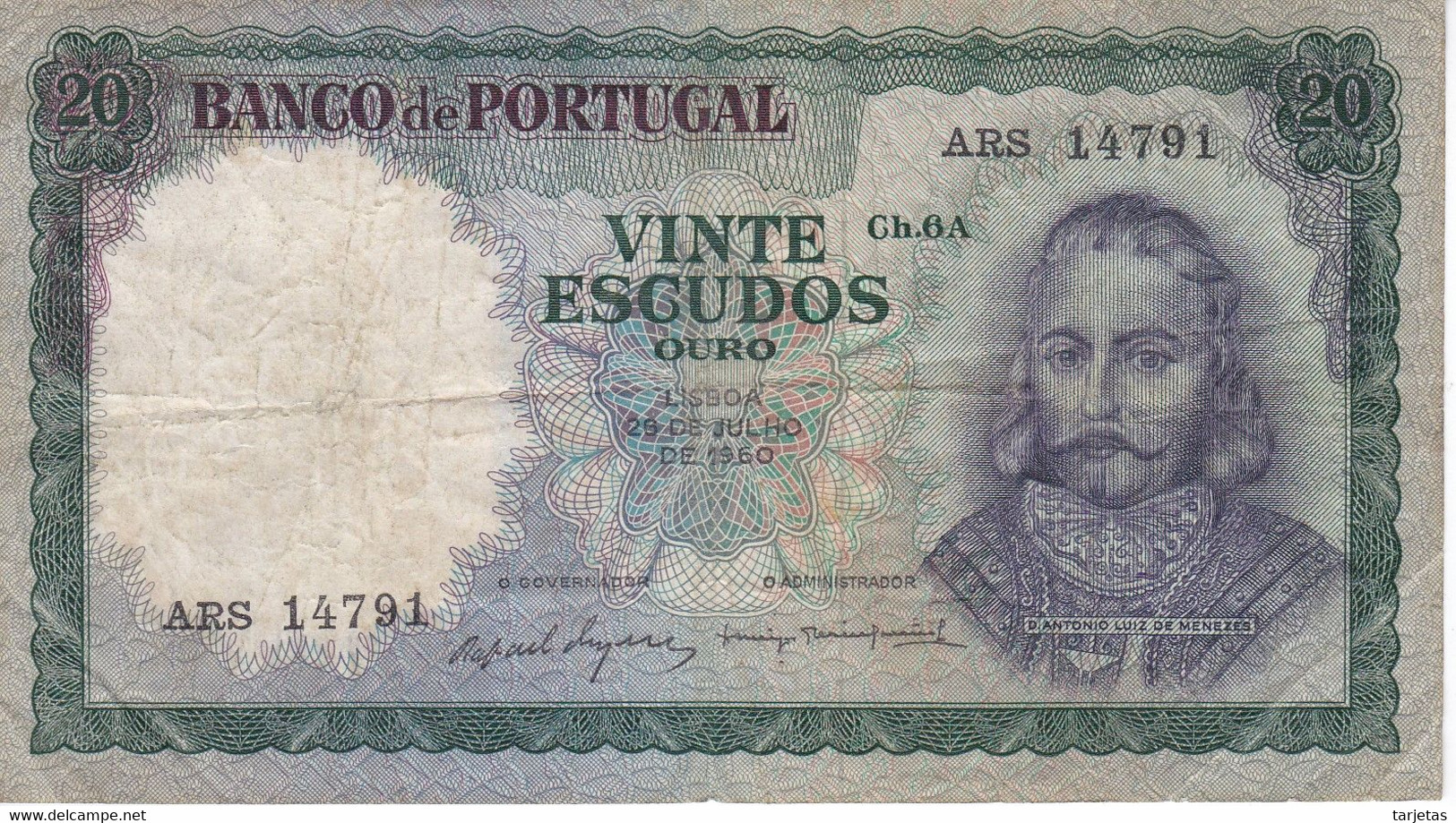 BILLETE DE PORTUGAL DE 20 ESCUDOS DEL AÑO 1960 (BANKNOTE) - Portugal