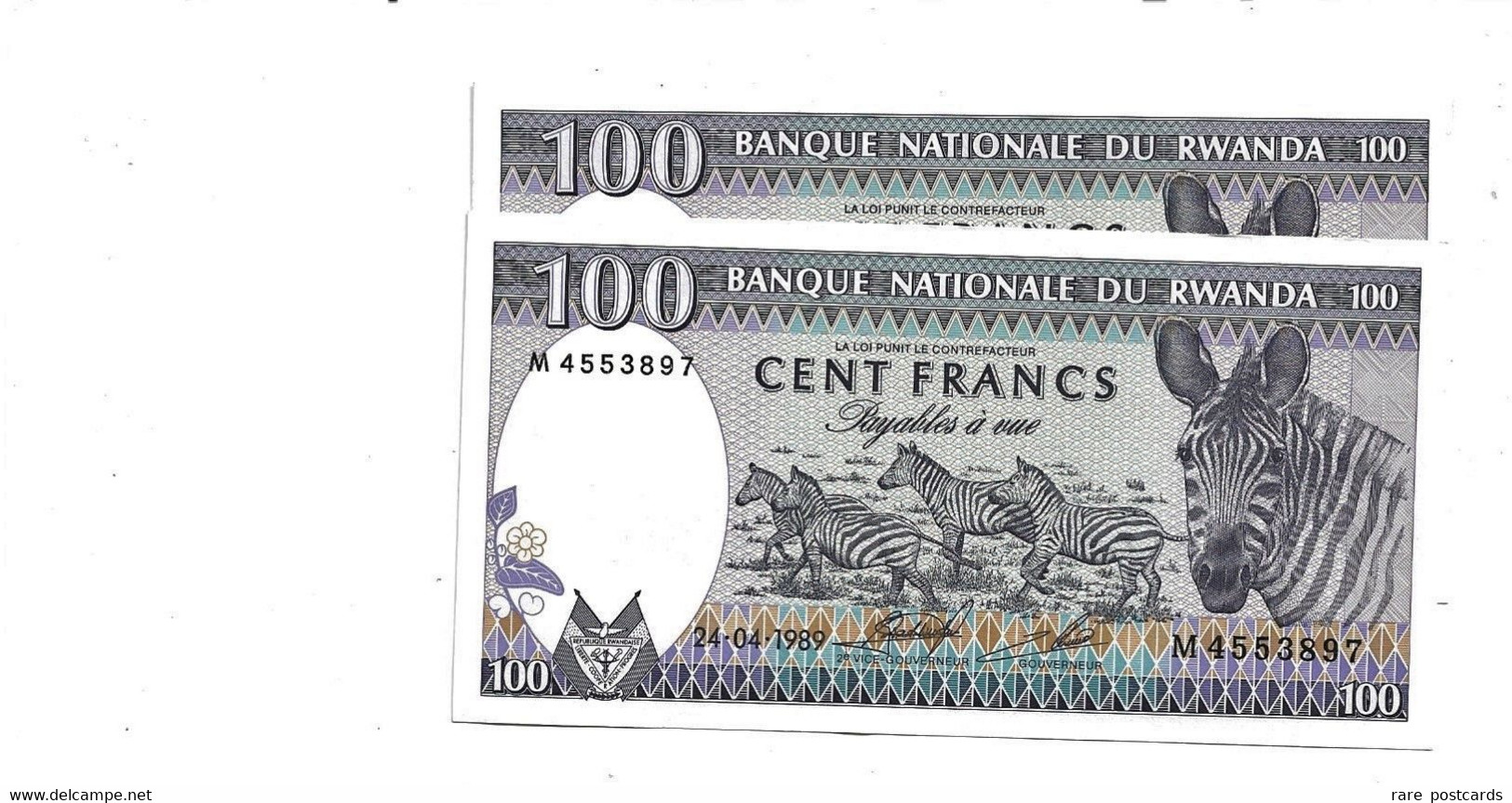 LOT 2 PCS - RWANDA 100 FRANCS AUNC - Rwanda