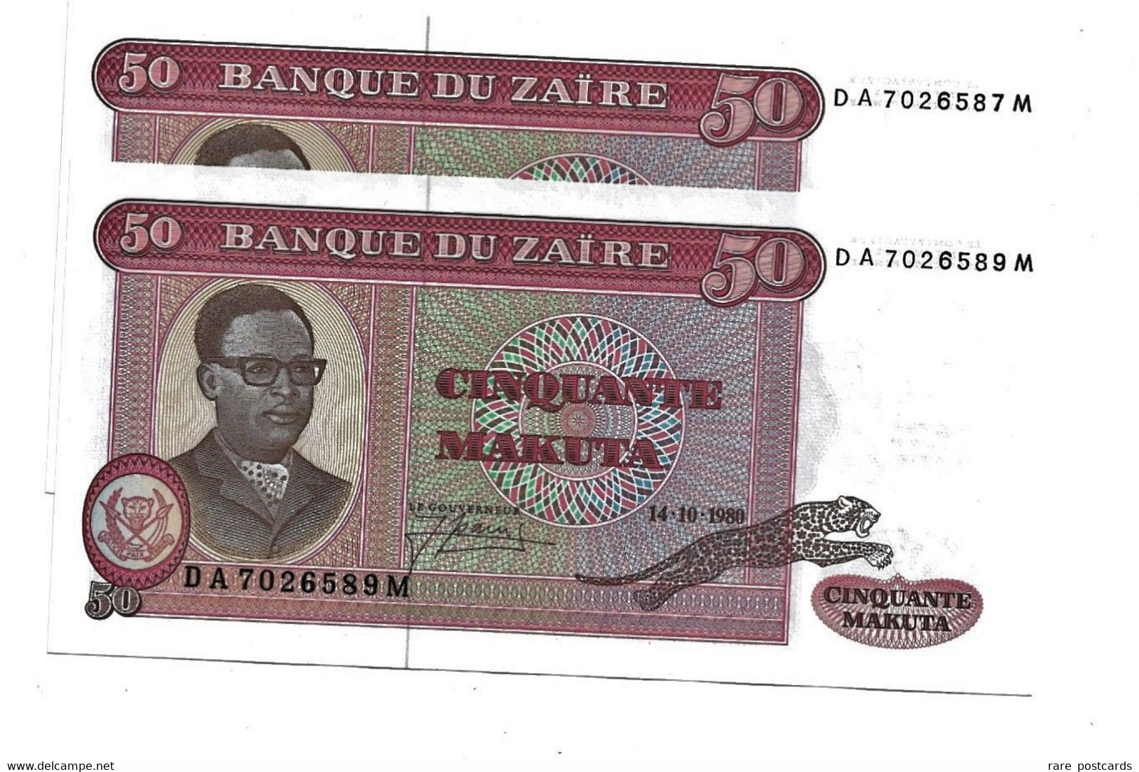 LOT 2 PCS - ZAIRE 50 MAKUTA UNC - Zaire