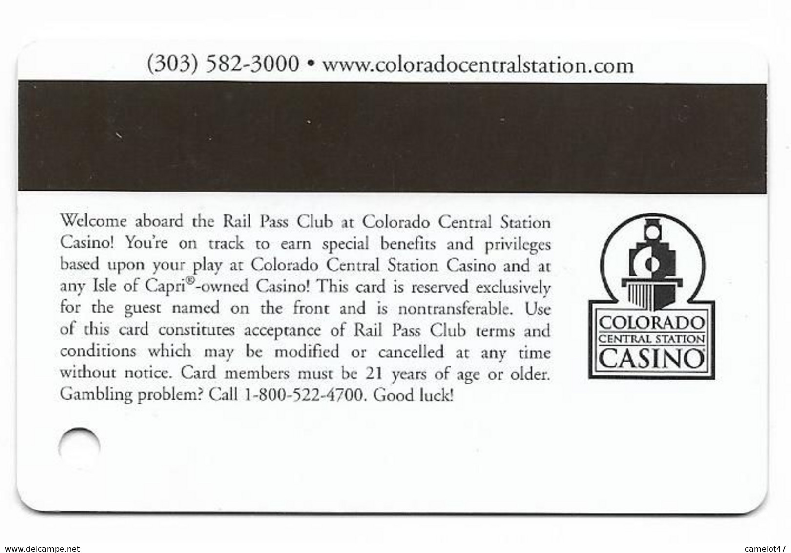 Colorado Central Station Casino, Black Hawk, CO, U.S.A., Older Used Slot Card, U.S.A., # Centralstation-1 - Cartes De Casino