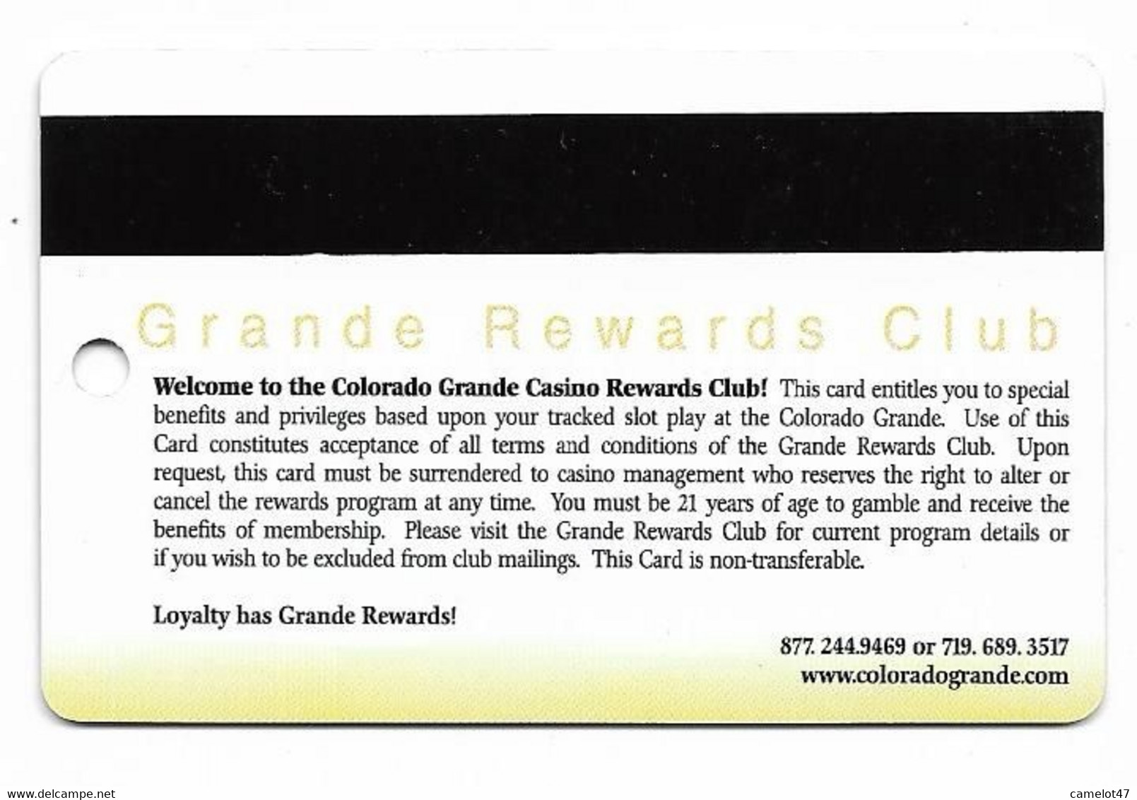 Colorado Grande Casino, Cripple Creek, CO, U.S.A., Older Used Slot Card, U.S.A., # Coloradogrande-2 - Cartes De Casino