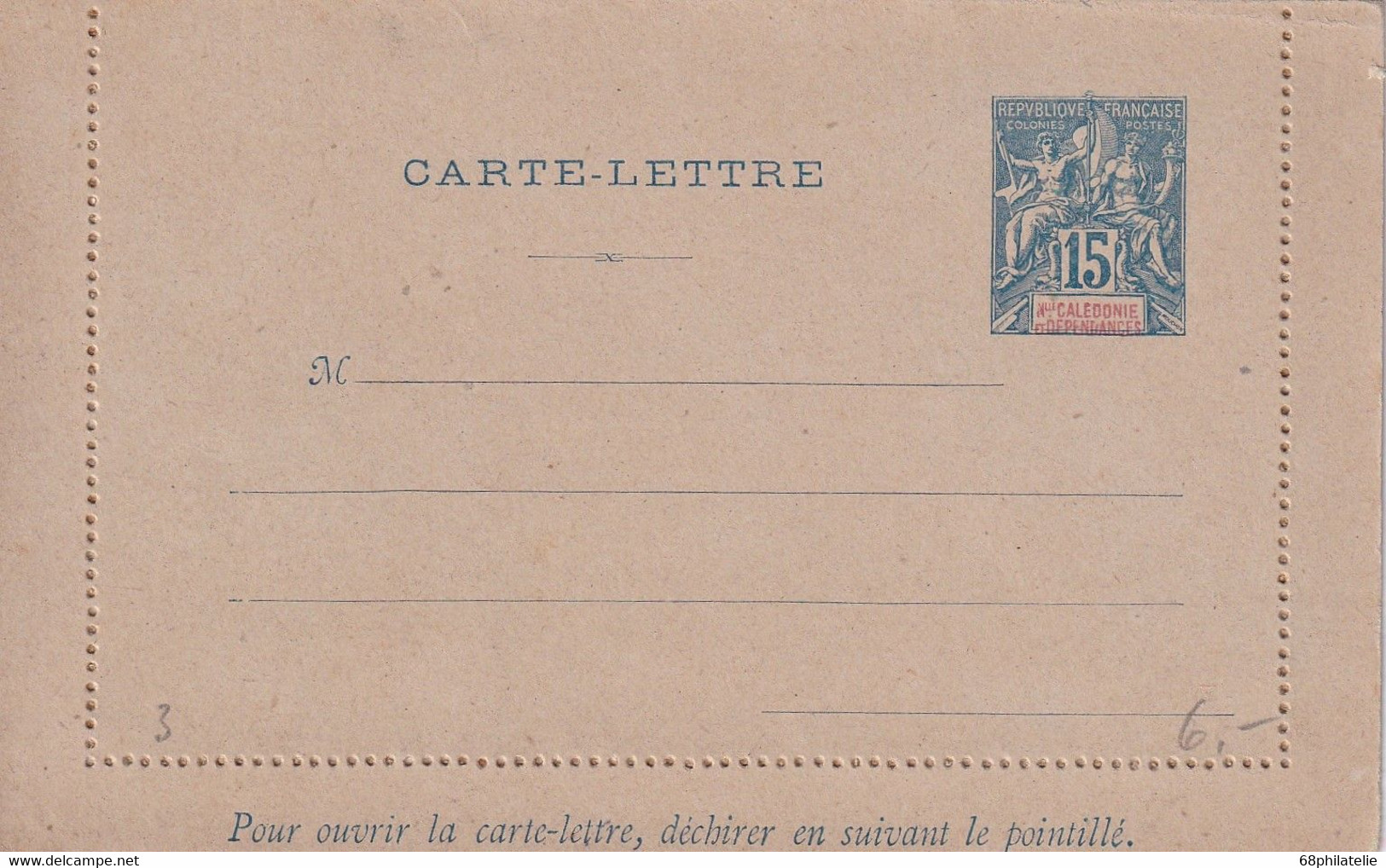 NOUVELLE-CALEDONIE   ENTIER POSTAL/GANZSACHE/POSTAL STATIONARY  CARTE-LETTRE - Entiers Postaux