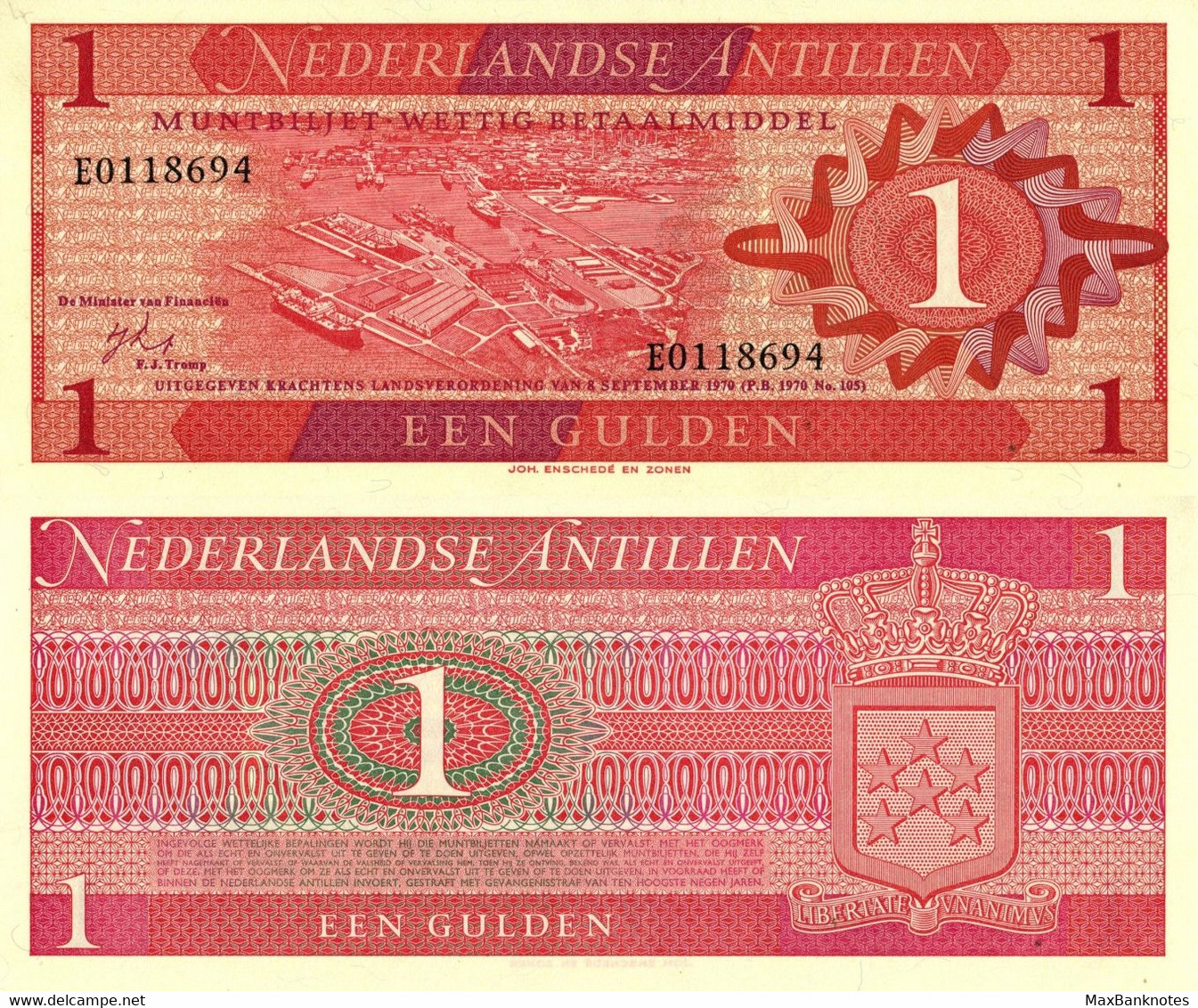 Netherlands Antilles / 1 Gulden / 1970 / P-20(a) / UNC - East Carribeans