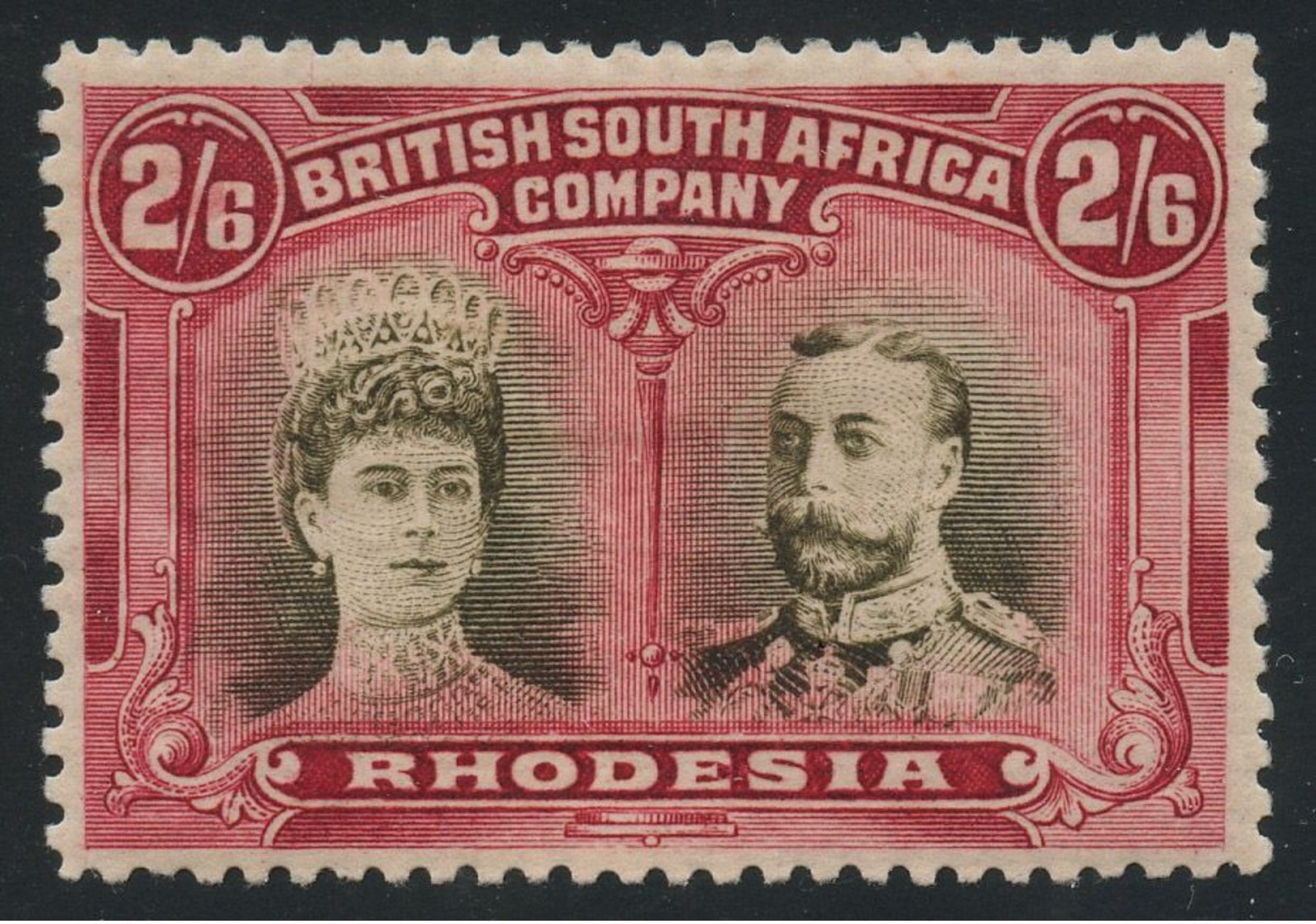 Rhodesia 1910-13 Double Heads 2/-6d Sepia And Deep Crimson MH * Original Gum, Perfect Quality, SG 156, Cat. £425, RARE - Other & Unclassified