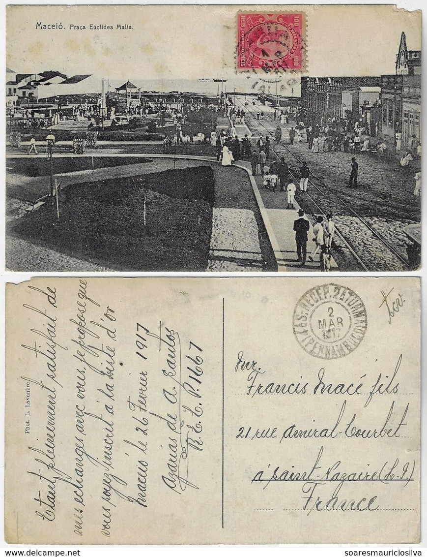 Brazil Alagoas 1917 Postcard Square Euclides Malta Maceió Editor Livraria Lavenère Pernambuco To Saint Nazaire France - Maceió