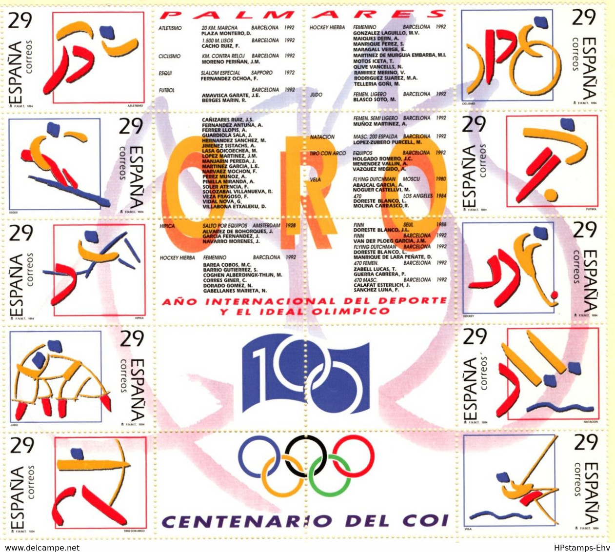 Spain 1994 Spanish Olympic Gold Medal Winners 10 (20) Stamps-block MNH 2105.1095 - Nuevos