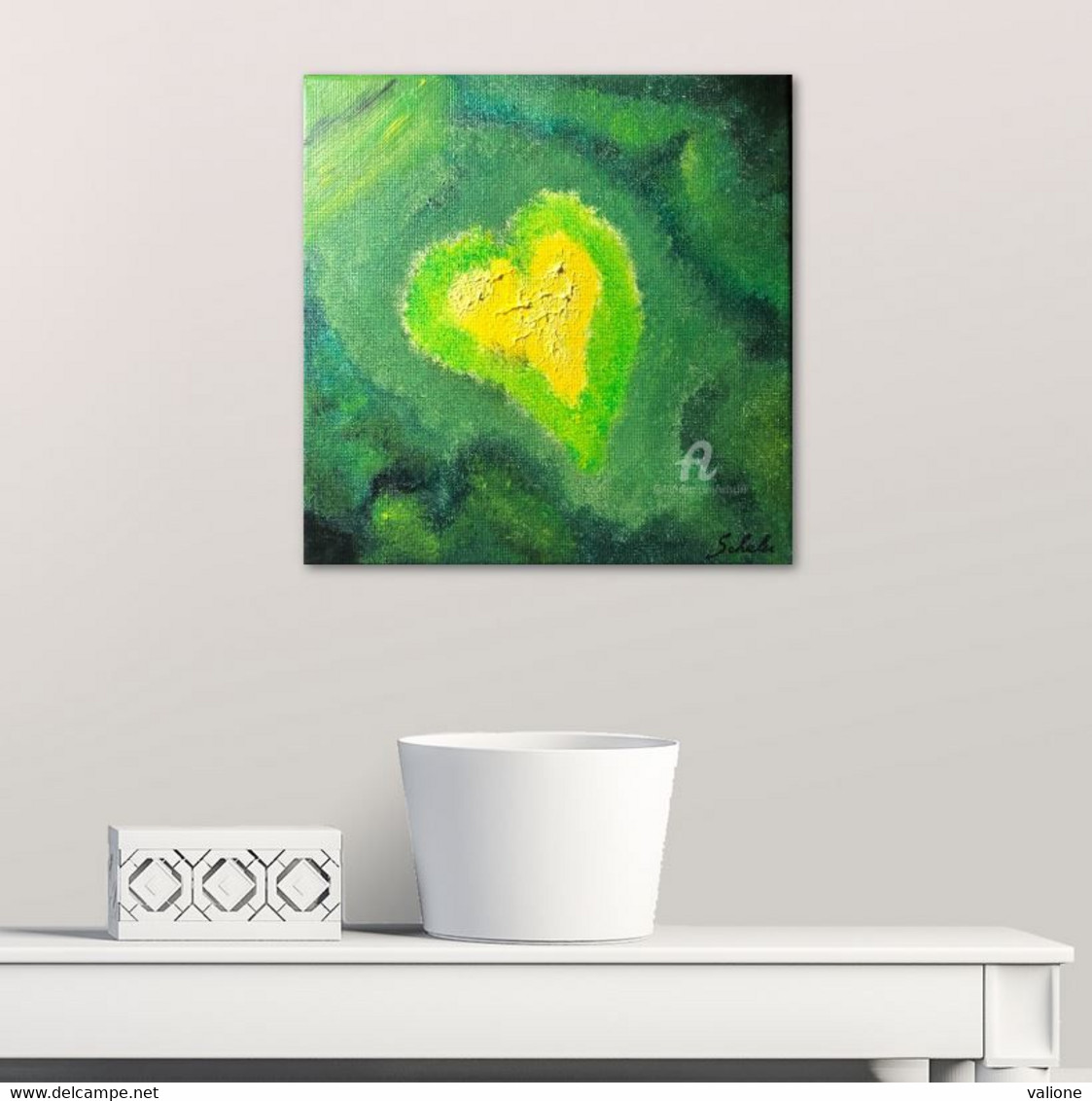 Toile Peinture Acrylique Originale "Le Coeur De Voh". Signée. Originale Thème Coeur, Amour, Vert - Acryl