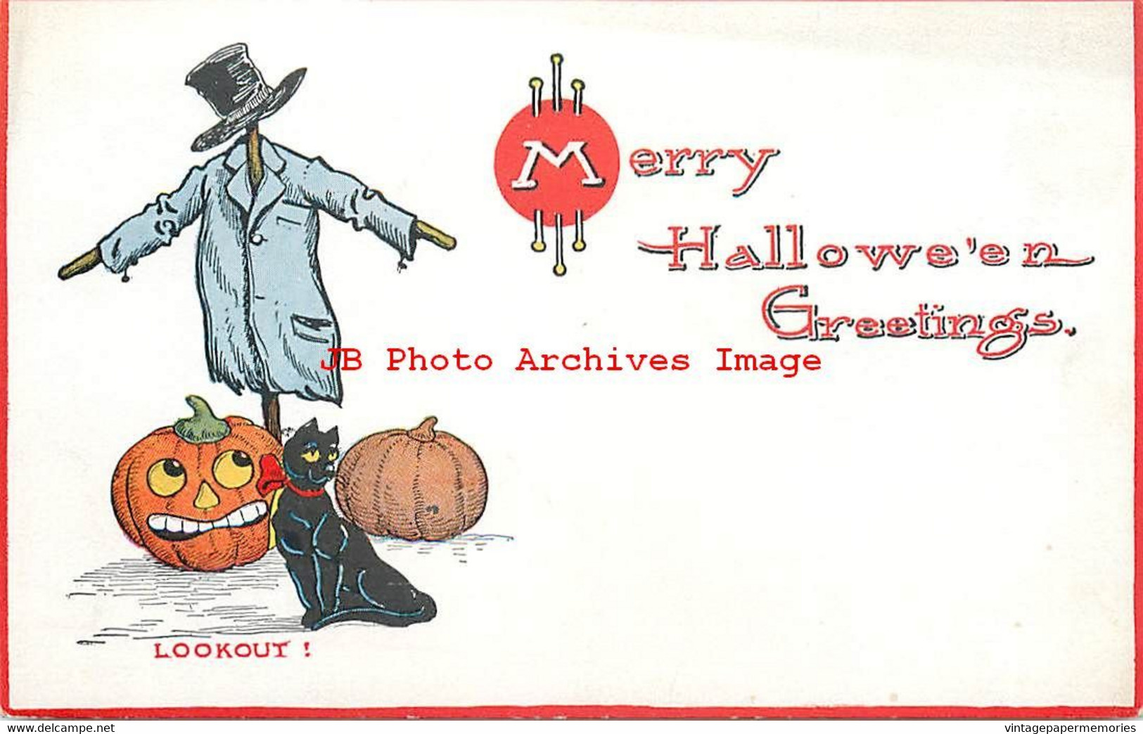 297465-Halloween, Gibson No GIB05-2, Jack O Lantern & Black Cat With A Scarecrow With Jacket & Top Hat - Halloween