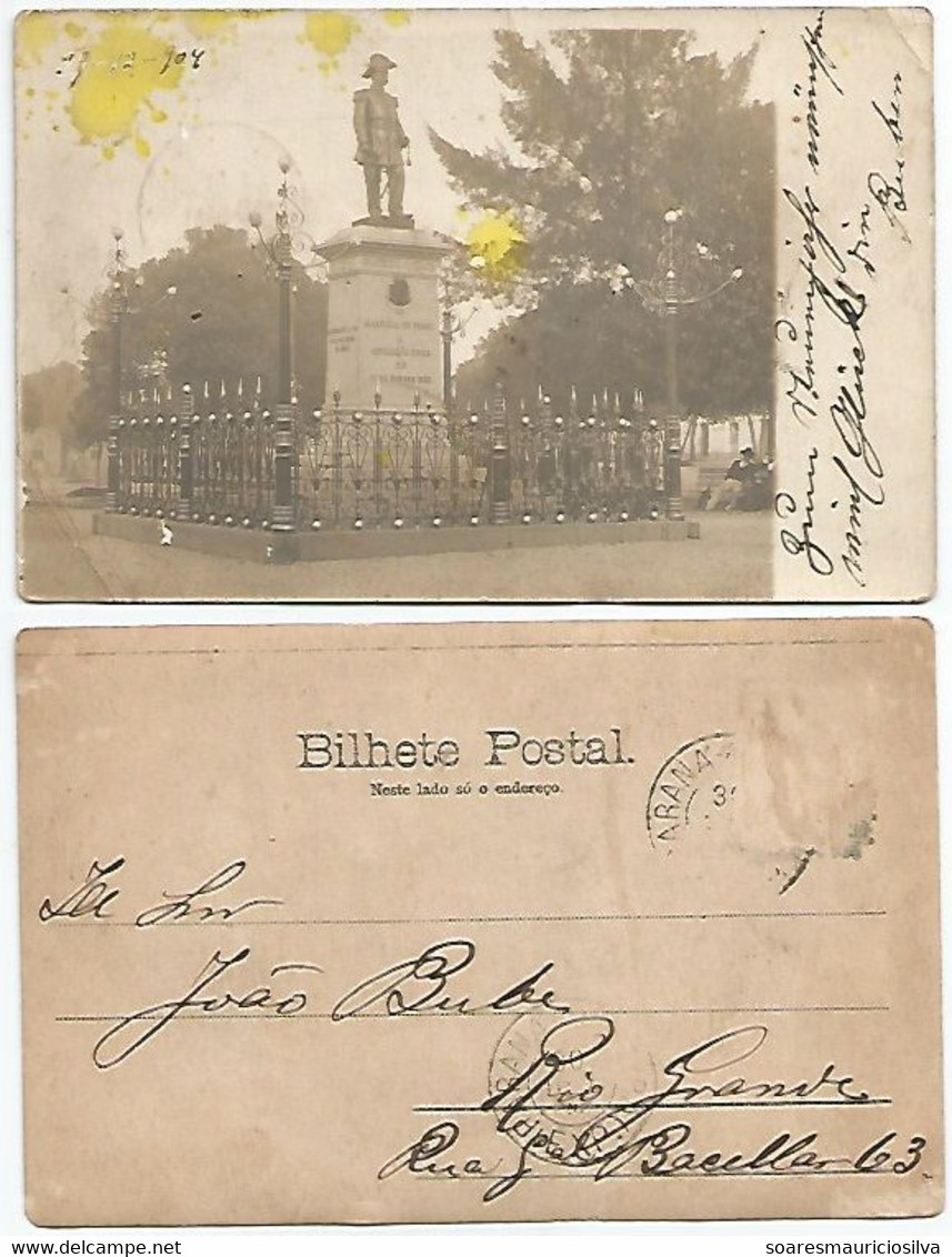 Brazil Paraná 1904 Postcard monument Marechal Floriano Peixoto In Curitiba Sent To Rio Grande - Curitiba