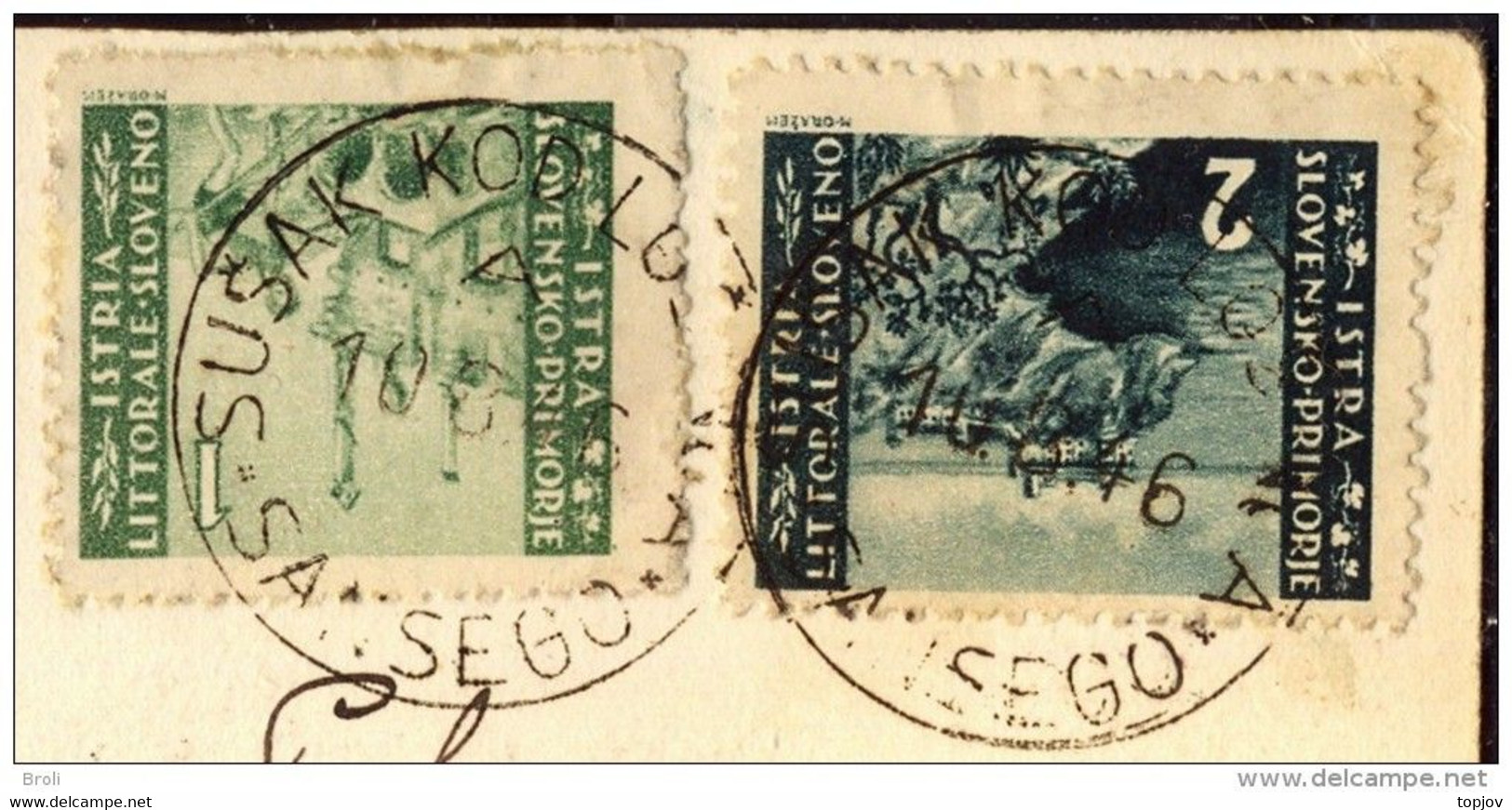 JUGOSLAVIA - ISTRIA - ZONA B - Postmark "SUŠAK KOD LOŠINJA - SANSEGO" - 1946 - EXTREM RARE - Marcofilía