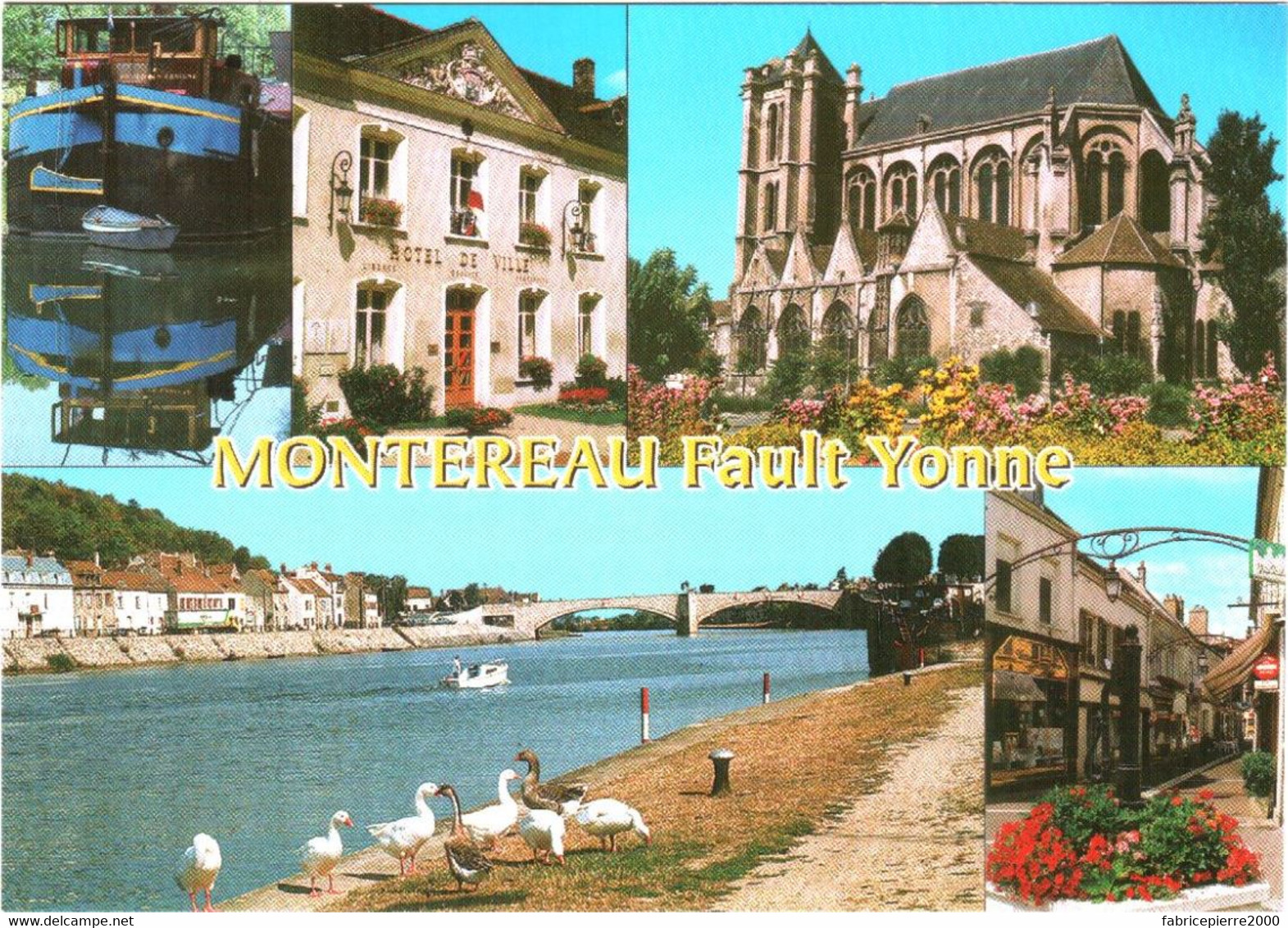 CPM 77 (Seine-et-Marne) Montereau-Fault-Yonne - Multivues TBE Péniche, Commerces, Hôtel-de-ville, Oies, ... - Montereau