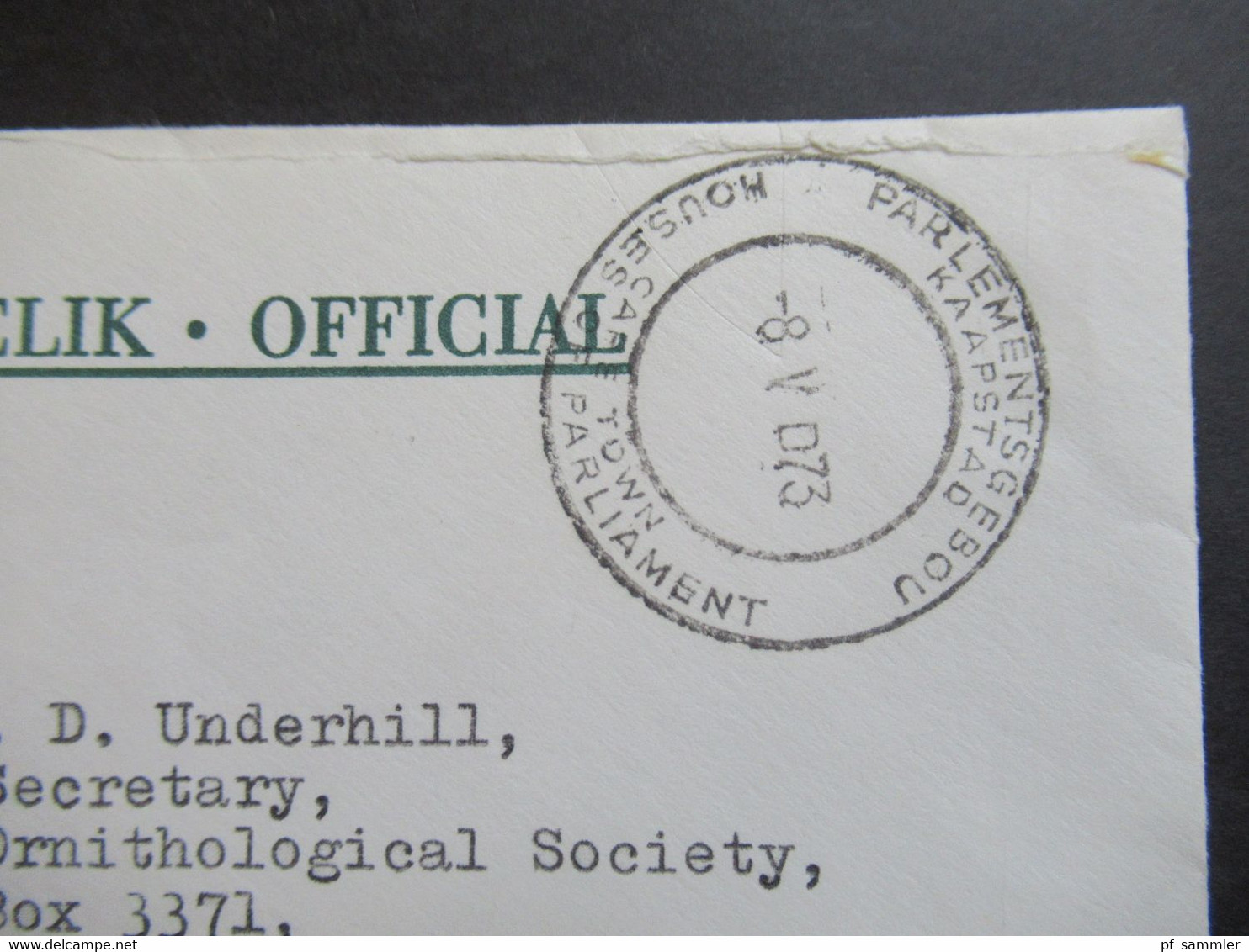 RSA / Süd - Afrika 1973 Amptelik Official Houses Of Parliament Cape Town Signature Of Member / Constituency Natal South - Storia Postale