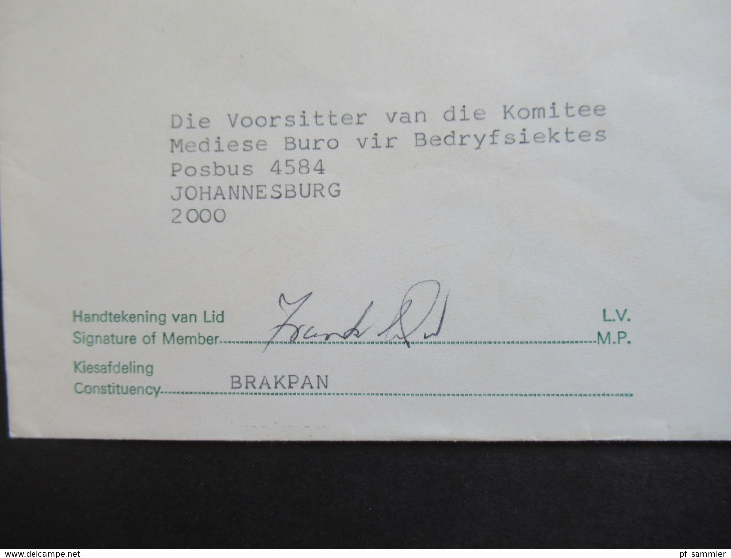 RSA / Süd - Afrika 1978 Amptelik Official Houses Of Parliament Cape Town Signature Of Member / Constituency Brakpan - Cartas & Documentos