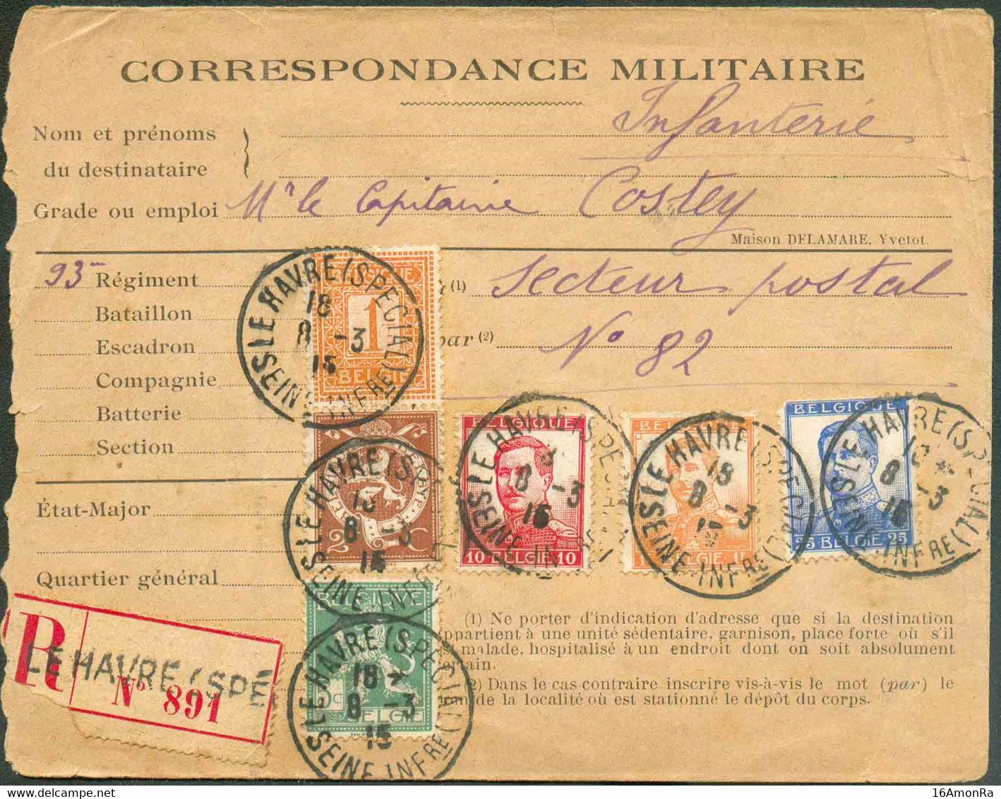 N°108/110-116-123-125 - Affr. PELLENS obl. Sc LE HAVRE (SPECIAL) sur Enveloppe Correspondance Militaire en Recommandé Le - Other & Unclassified