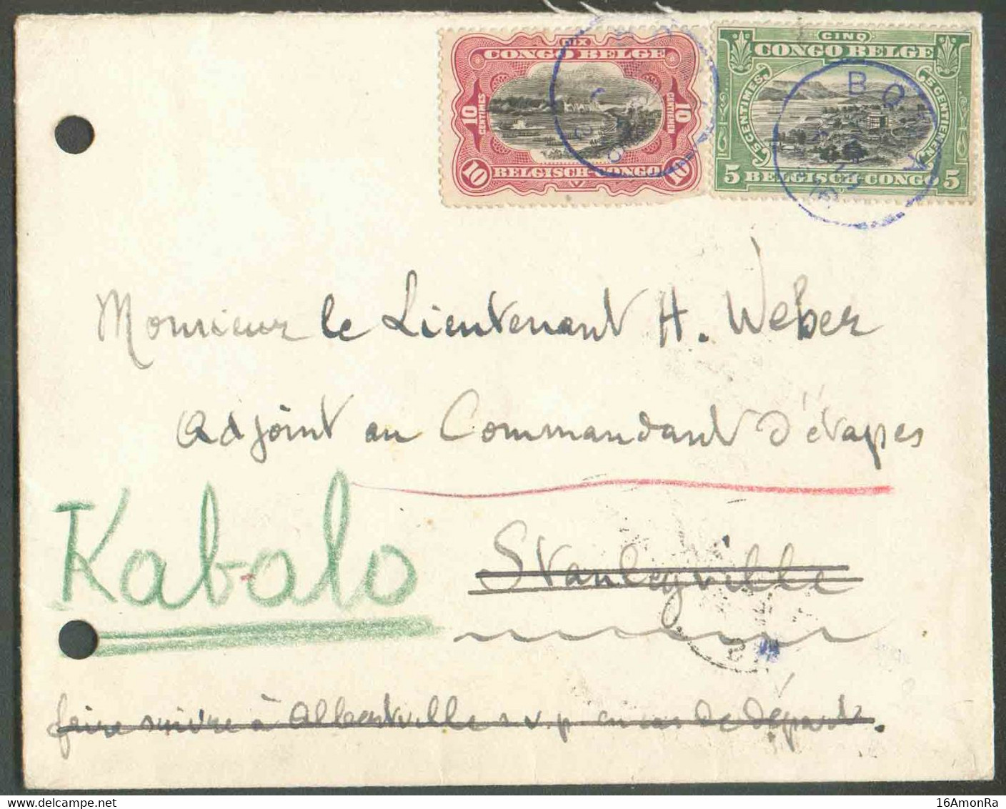 14/18 N°64/65 - 5 Et 10 Centimes MOLS Bilingue obl. Sc BOMA en Couleur bleu-violet s/Enveloppe (trou De Classement à Gau - Covers & Documents