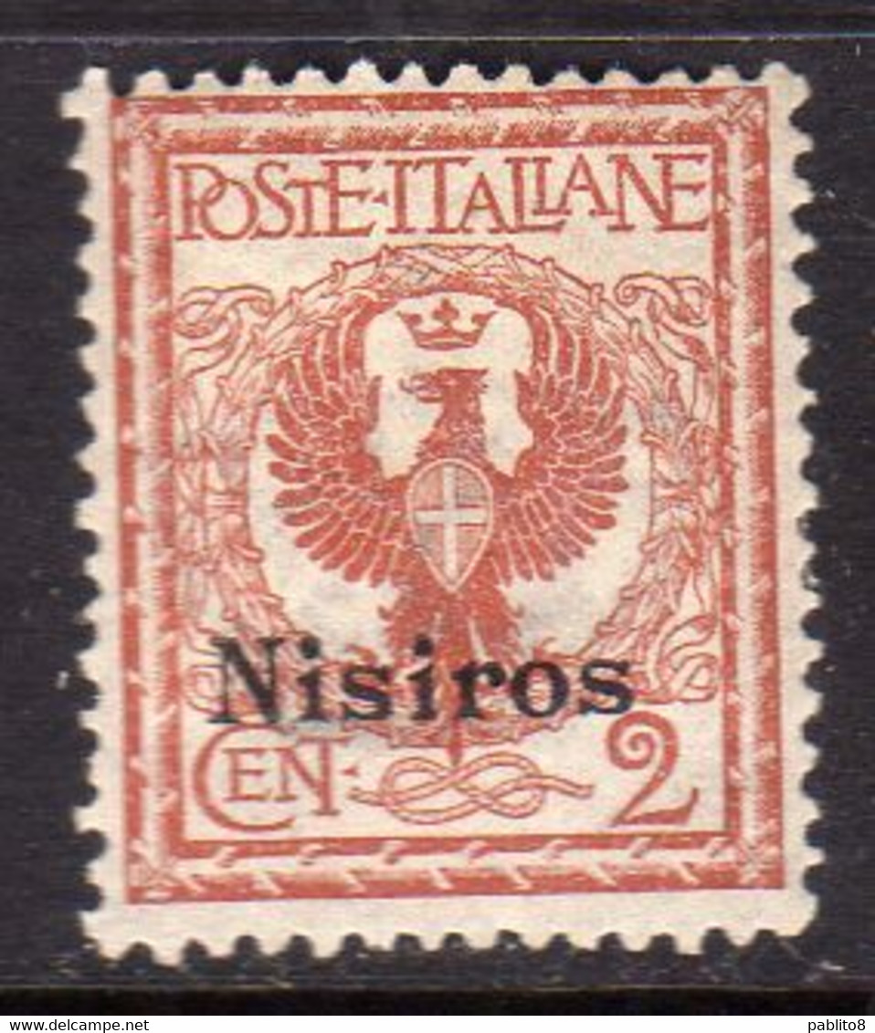 COLONIE ITALIANE EGEO 1912 NISIRO (NISIROS) SOPRASTAMPATO D'ITALIA ITALY OVERPRINTED CENT 2c MNH BEN CENTRATO - Egeo (Nisiro)