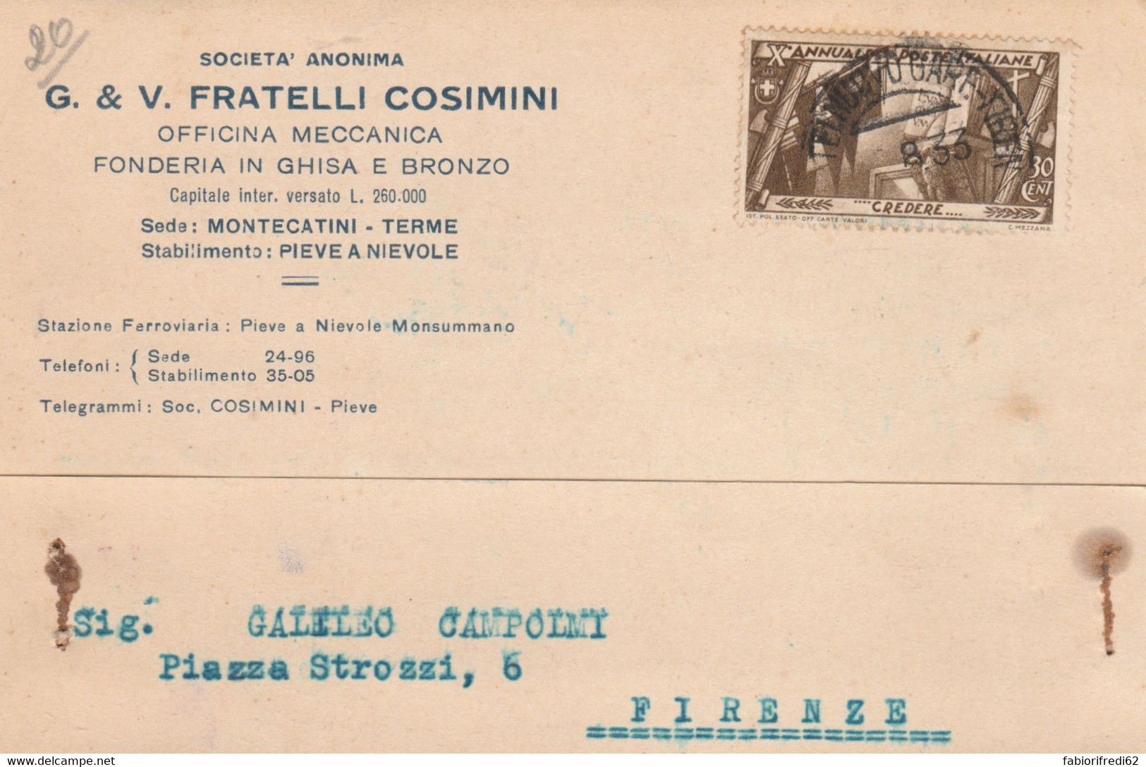 CARTOLINA POSTALE 1933 C.30 X ANNIV  (HB82 - Marcofilie