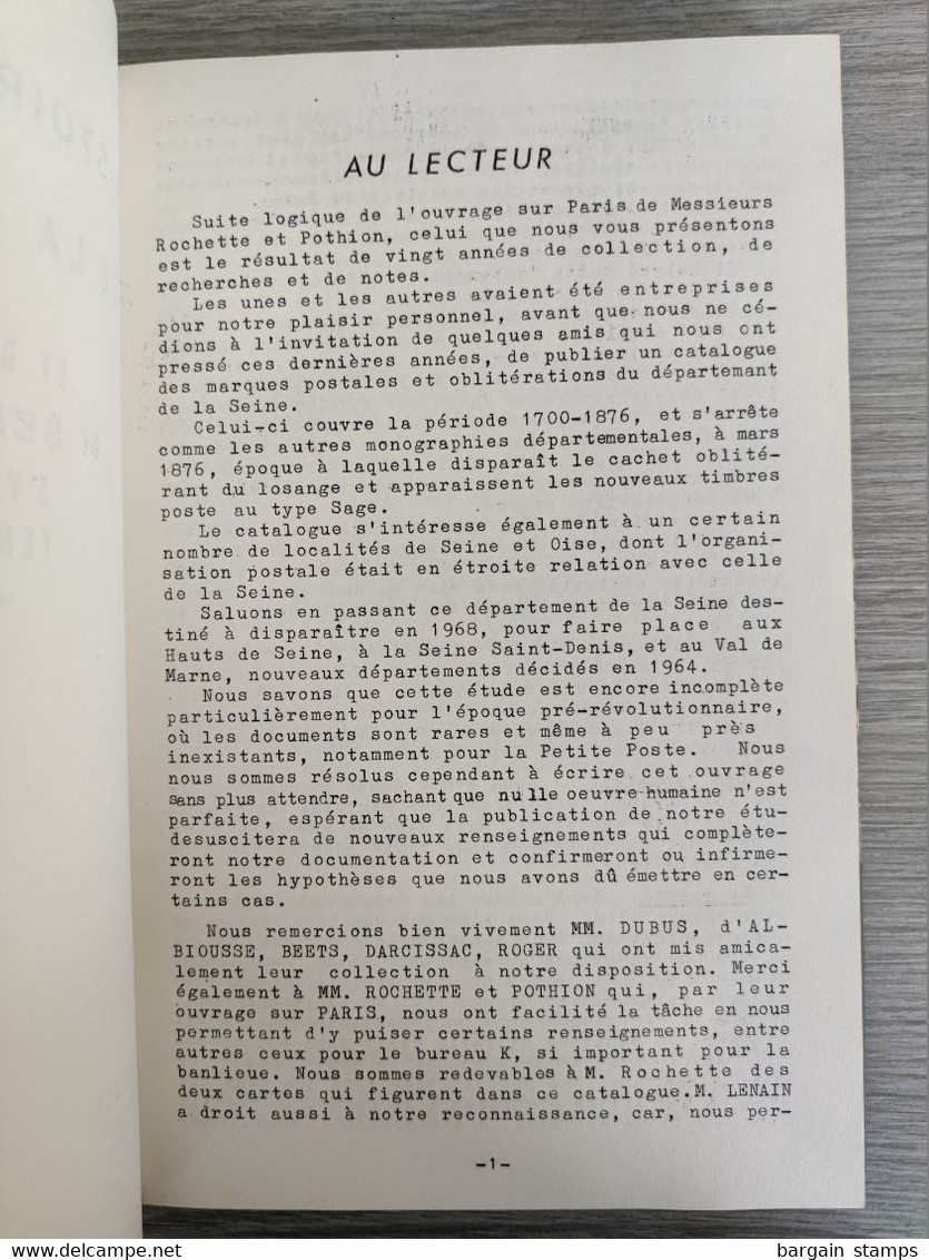 Histoire Postale De La Seine Et Des Bureaux De Seine Et Oise S'y Rattachant Temporairement - R. Allard Et J. Legendre - Topics