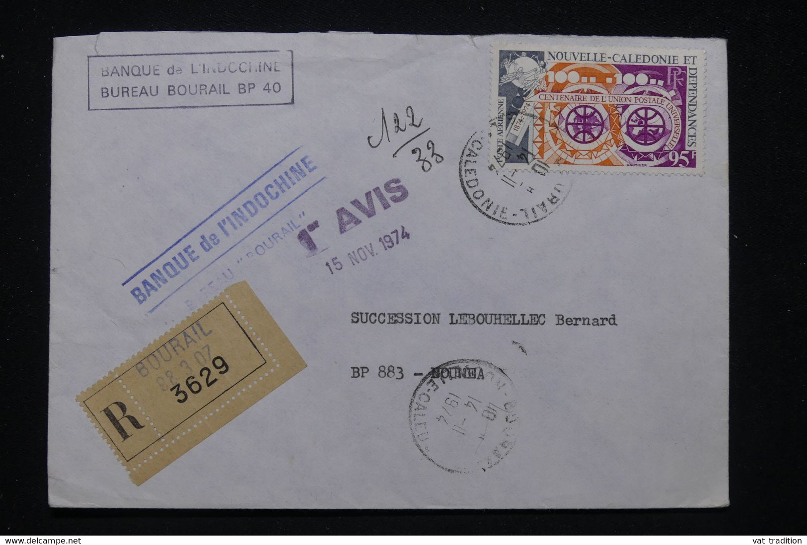 NOUVELLE CALÉDONIE - Enveloppe Commerciale En Recommandé De Bourail Pour Nouméa En 1974 - L 97864 - Lettres & Documents