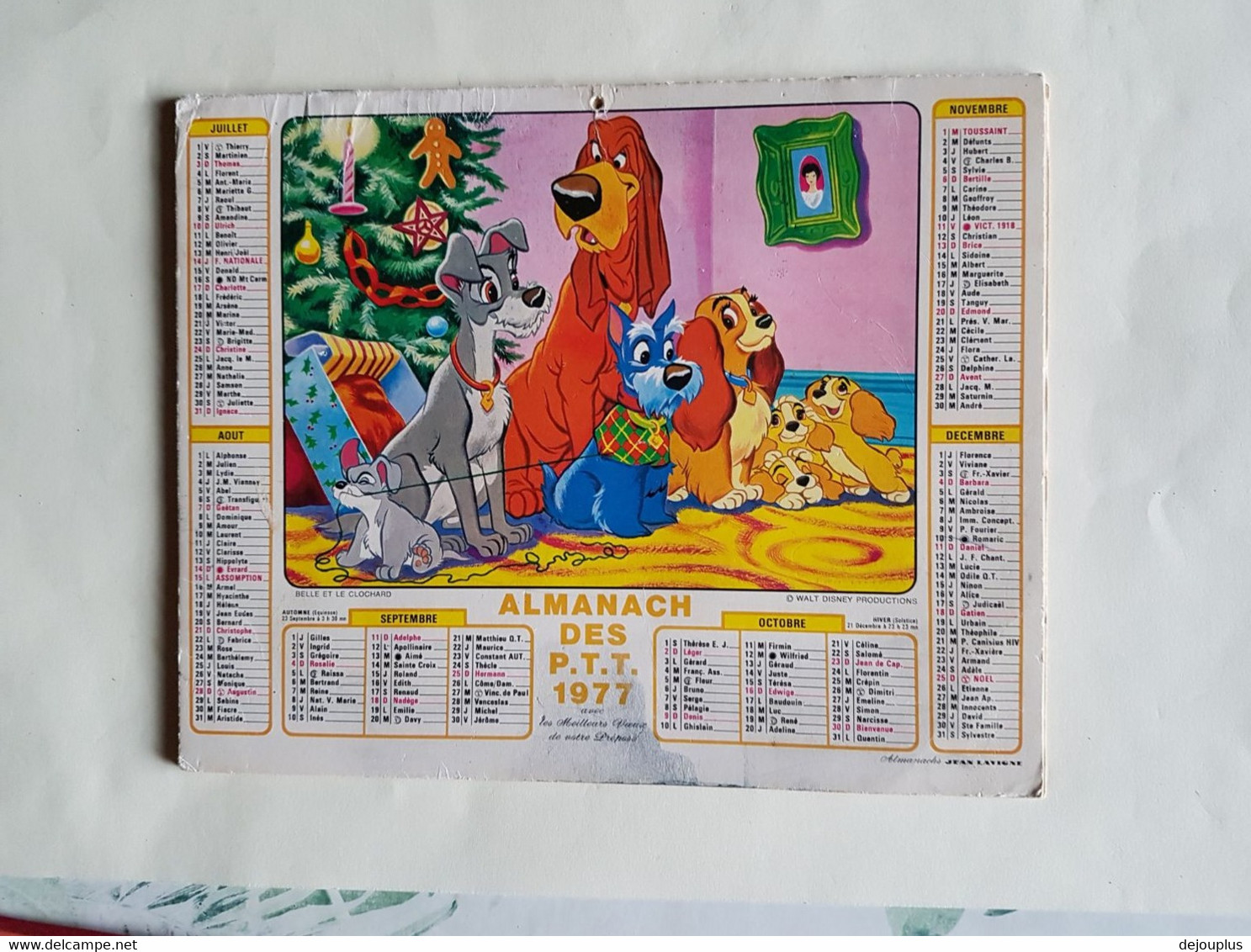 CALENDRIER   LAVIGNE  1977    WALT DISNEY  PETER-PAN  /  LA  BELLE  ET  LDE  CLOCHARD  DEPT  37 - Grand Format : 1971-80