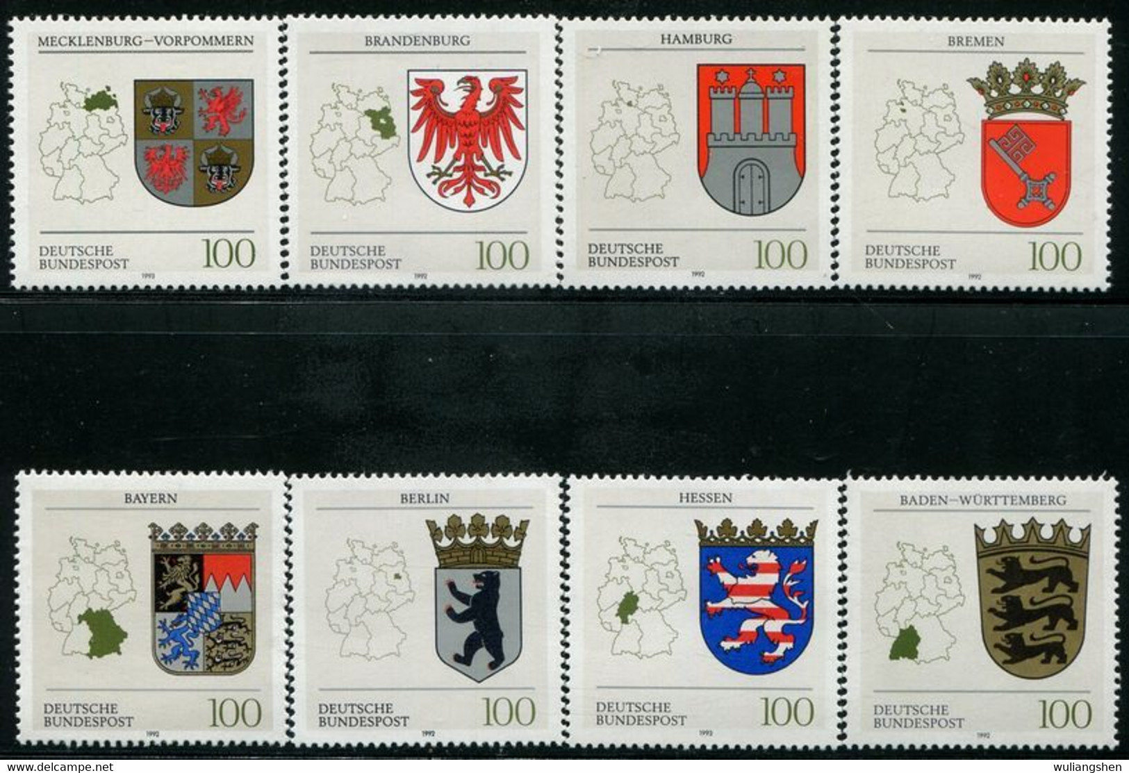 AS7192 Germany 1993 Province Maps And Provincial Emblems 8V - Timbres