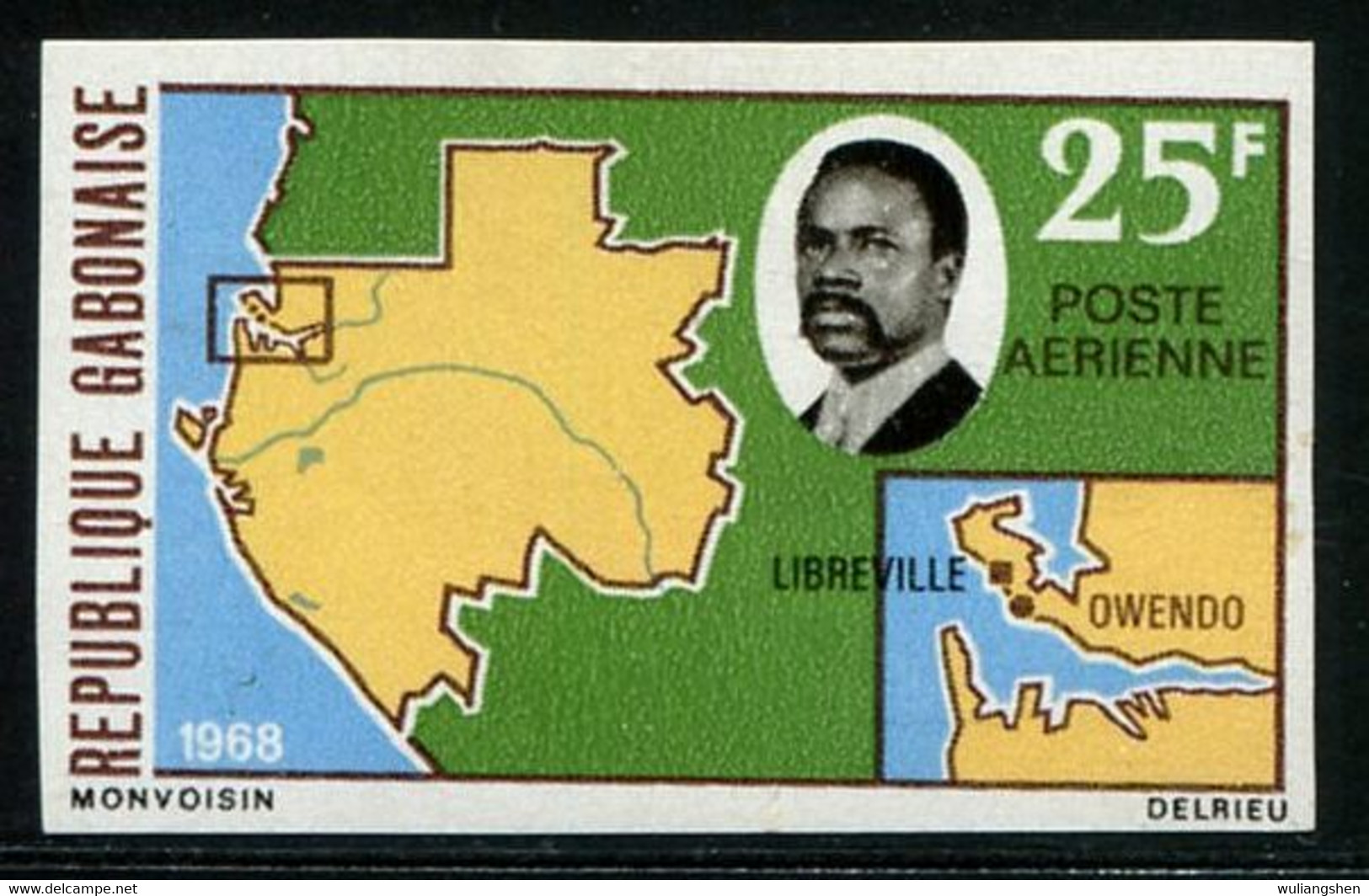 AS7214 The President Of Gabon 1968 And Map 1V Impref - Timbres
