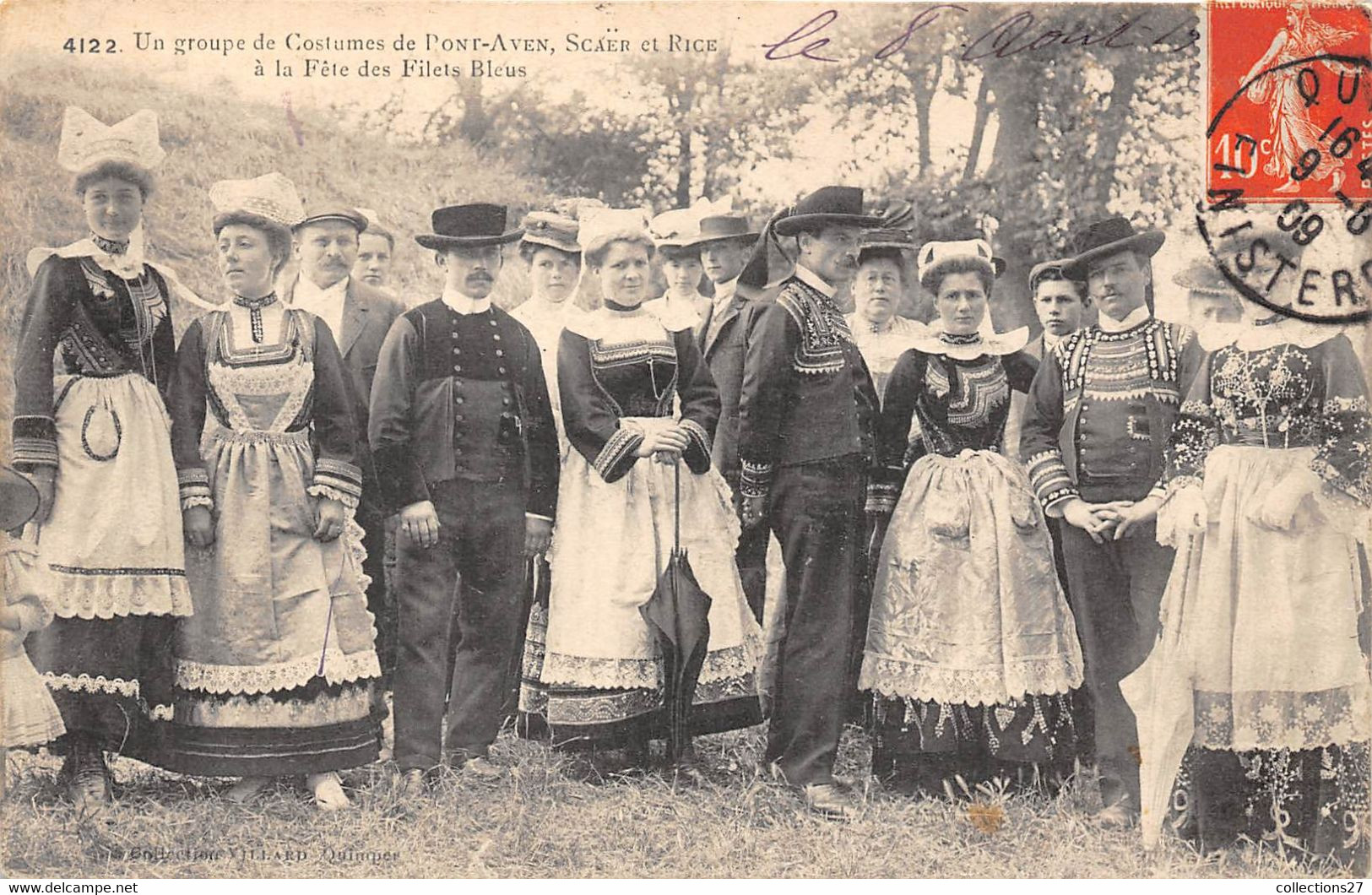 29-PONT-AVEN- UN GROUPE DE COTUMES DE PONT-AVEN SCAER ET RICE , A LA FÊTE DES FILETS BLEUS - Pont Aven