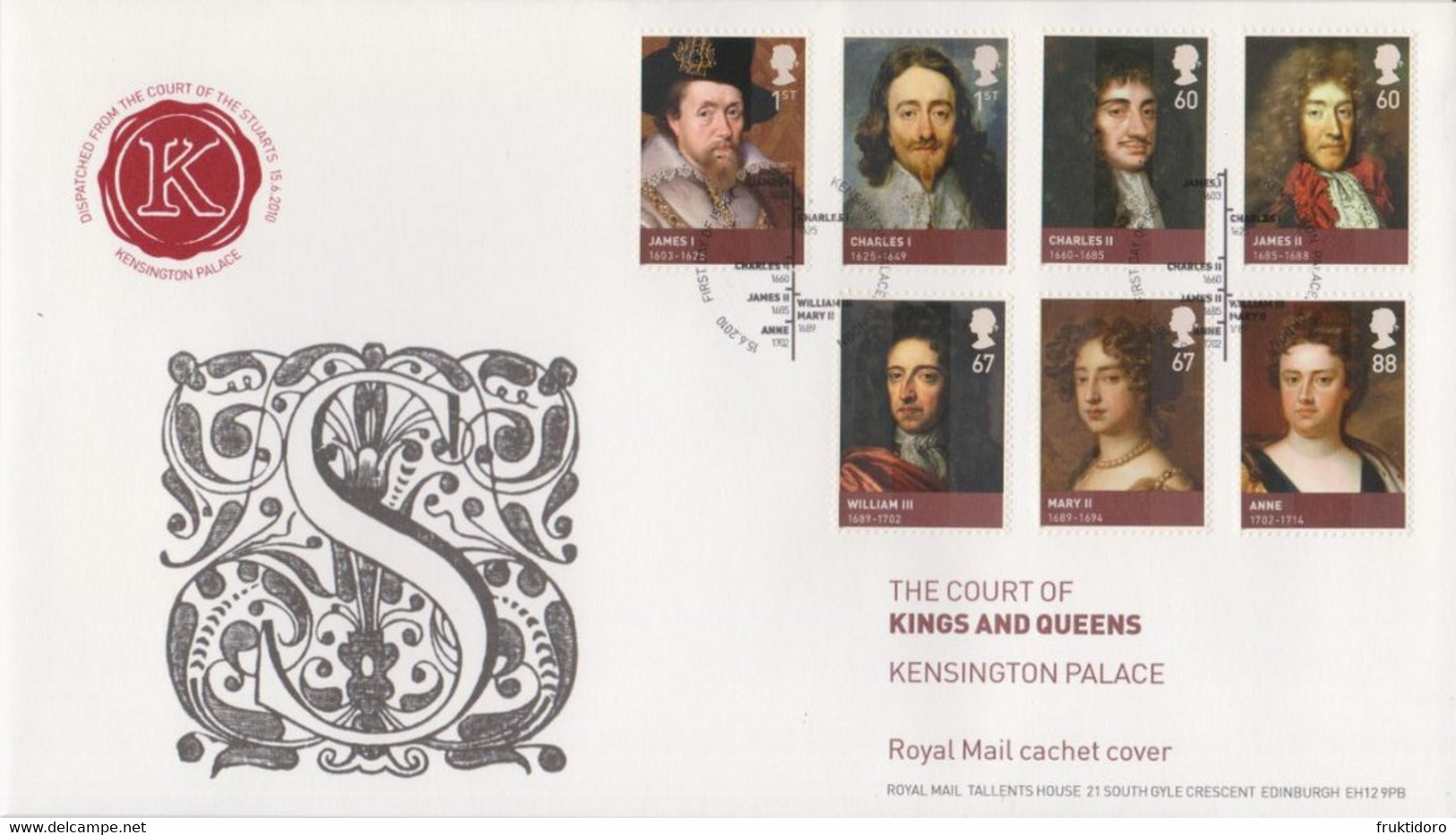 United Kingdom FDC Mi 2910-2916 The Age Of The Stuart - Cachet Cover - Kensington Palace - Kings - Queen 2010 - 2001-2010 Em. Décimales