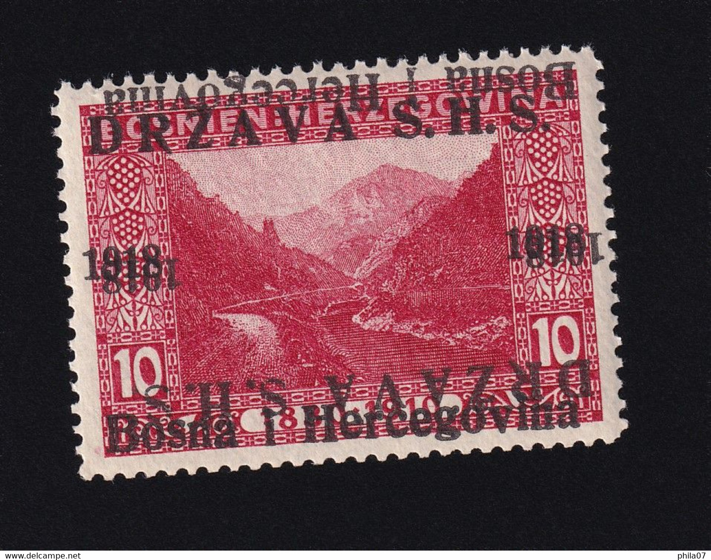 Bosnia And Herzegovina SHS, Yugoslavia - Landscape Stamp 10 Heller, MNH, Double Overprint, One Of Which Is Inverted. - Bosnie-Herzegovine