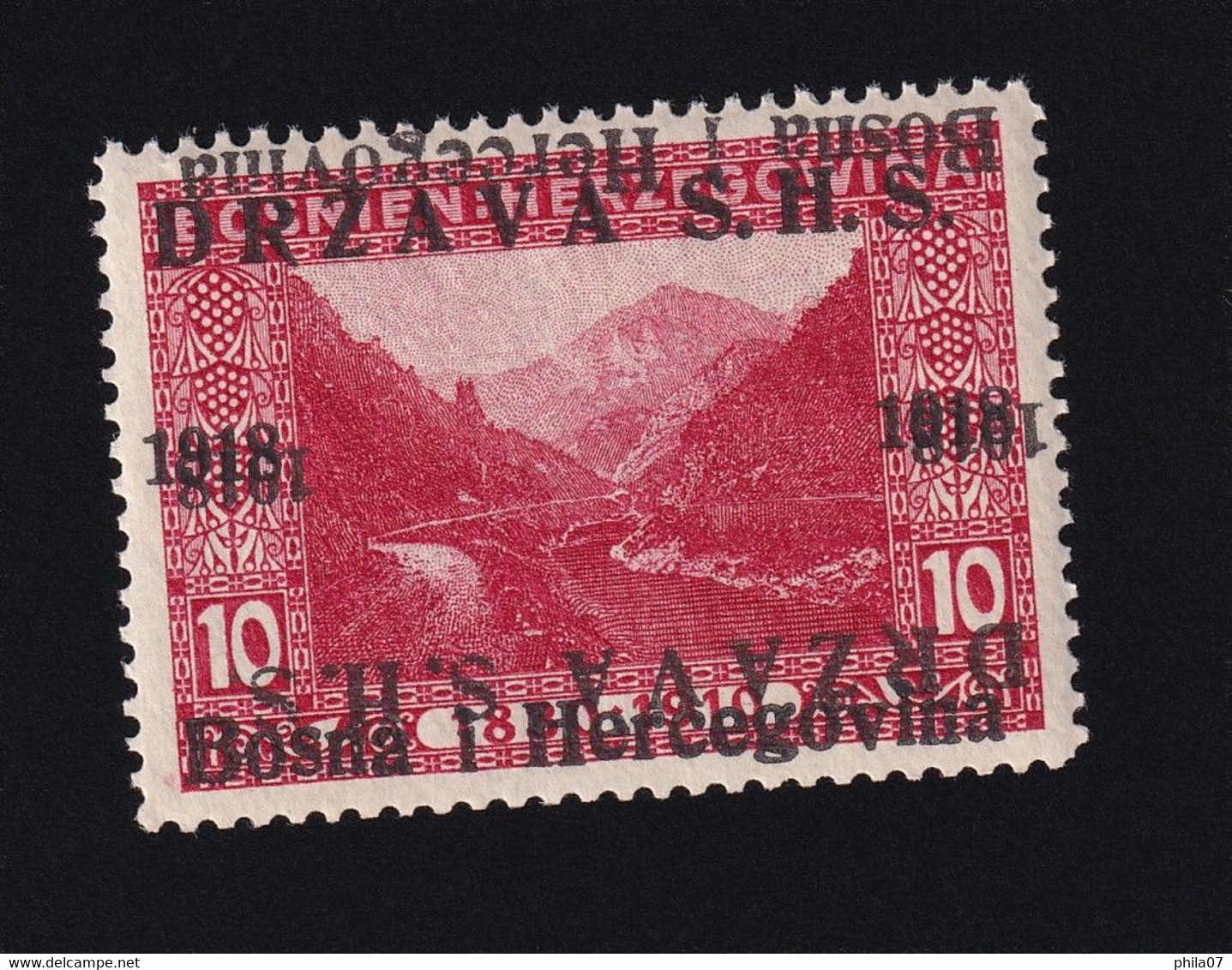 Bosnia And Herzegovina SHS, Yugoslavia - Landscape Stamp 10 Heller, MNH, Double Overprint, One Of Which Is Inverted. - Bosnië En Herzegovina