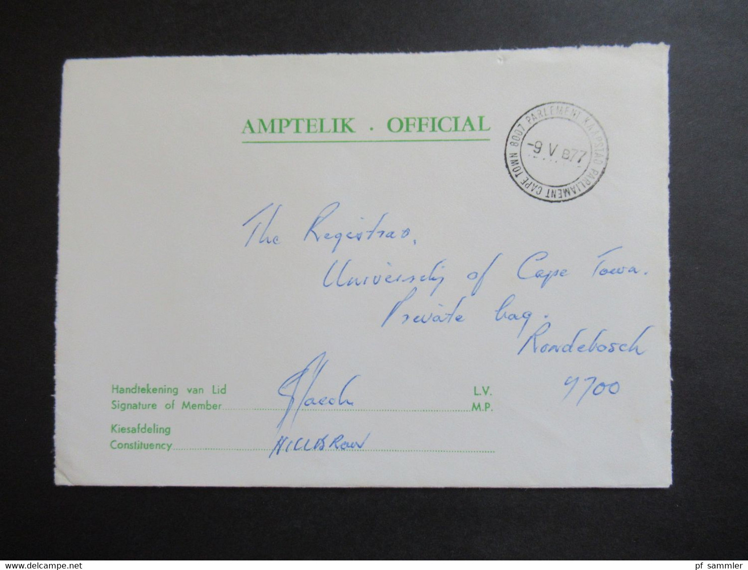 RSA / Süd - Afrika 1977 Official - Amptelik Stempel Parliament Cape Town Mit Briefpapier Der Regierung House Of Assembly - Lettres & Documents