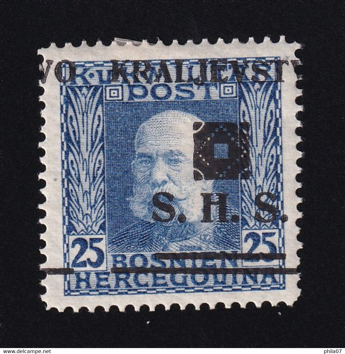 Bosnia And Herzegovina SHS, Yugoslavia - Franz Josef, 25 Heller, Shift Of Overprint, MH - Bosnie-Herzegovine