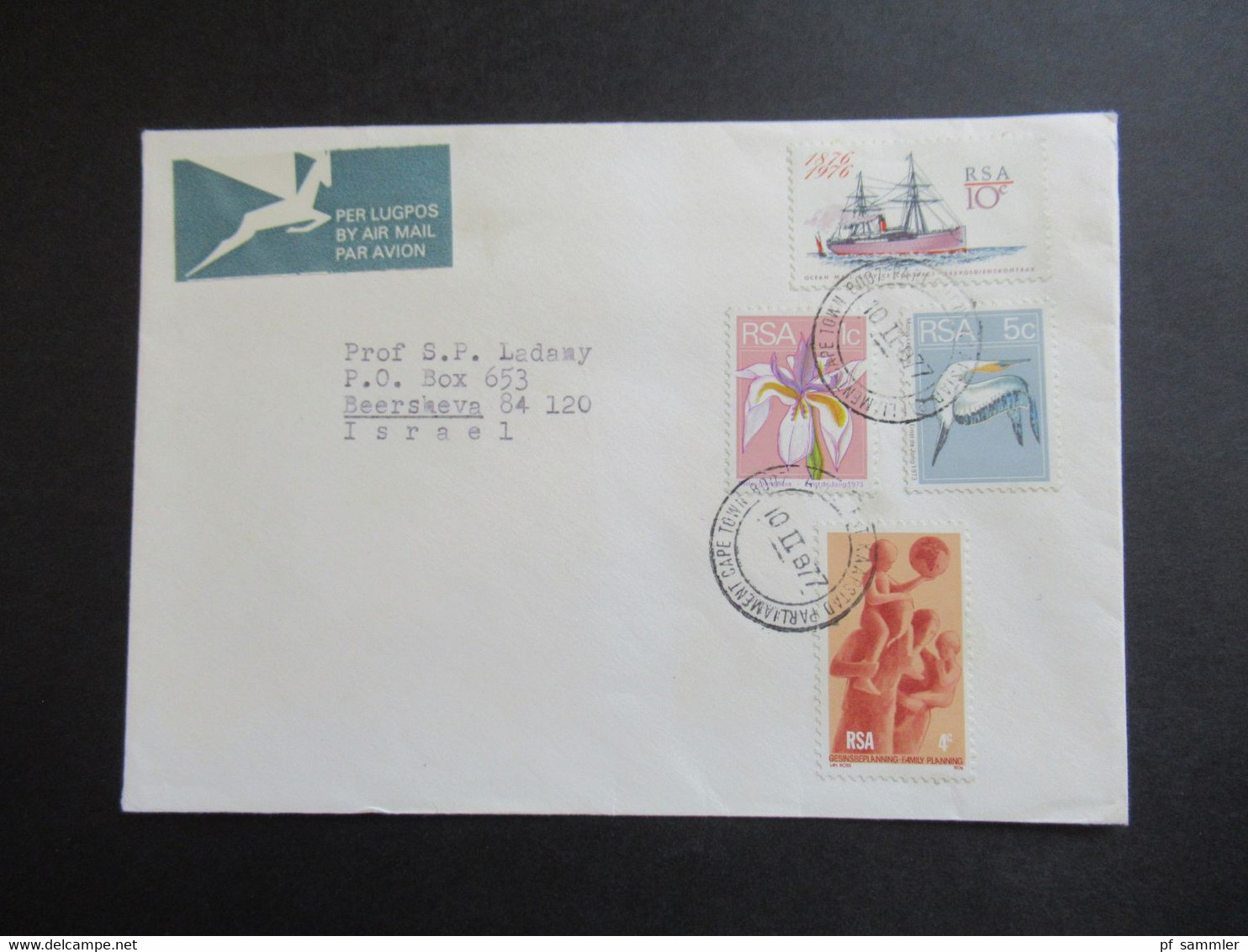 RSA / Süd - Afrika 1977 Volksraad Kaapstad / Parliament Cape Town Per Lugpos / Bay Air Mail Nach Israel Gesendet - Storia Postale