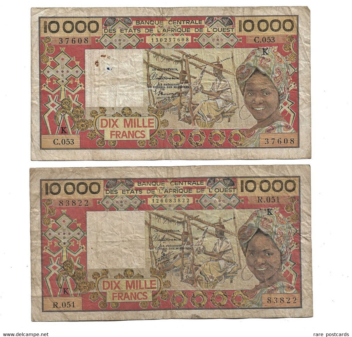 LOT 2 PIECES - WEST AFRICA 10 000 FRANCS F - South Africa