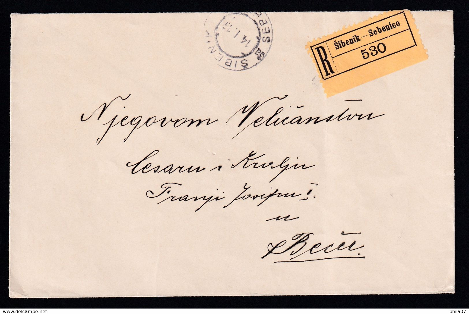 Austria, Croatia - Letter Sent By Registered Mail From Šibenik To Wien 14.01. 1915. Interesting Franking On The Back Of - Briefe U. Dokumente