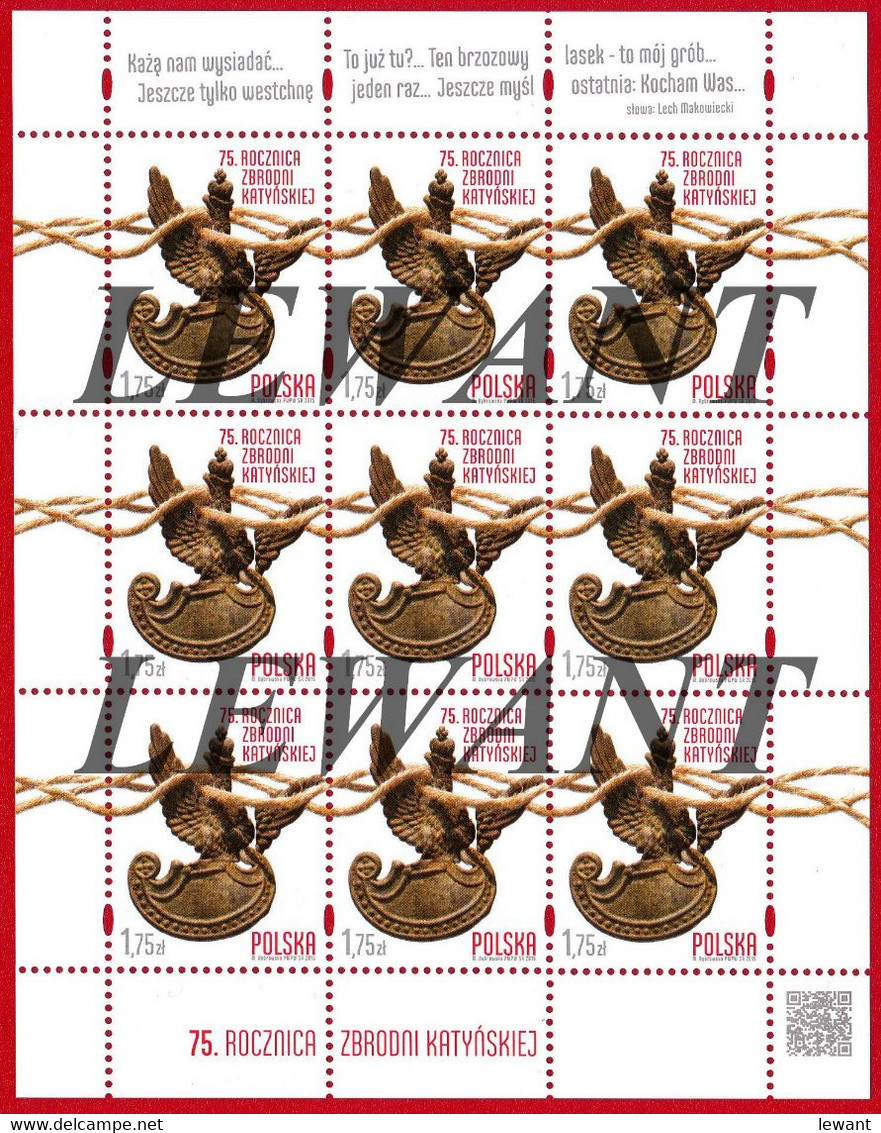 2015.04.07. 75th Anniversary Of The Katyn Massacre - MNH Sheet - Nuovi