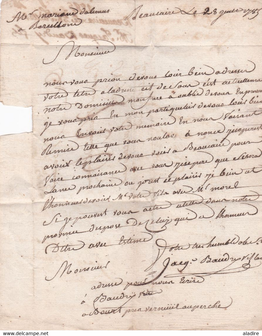 1785 -  Marque postale BEAUCAIRE sur lettre avec correspondance en français vers Barcelone Barcelona Catalunya Espana