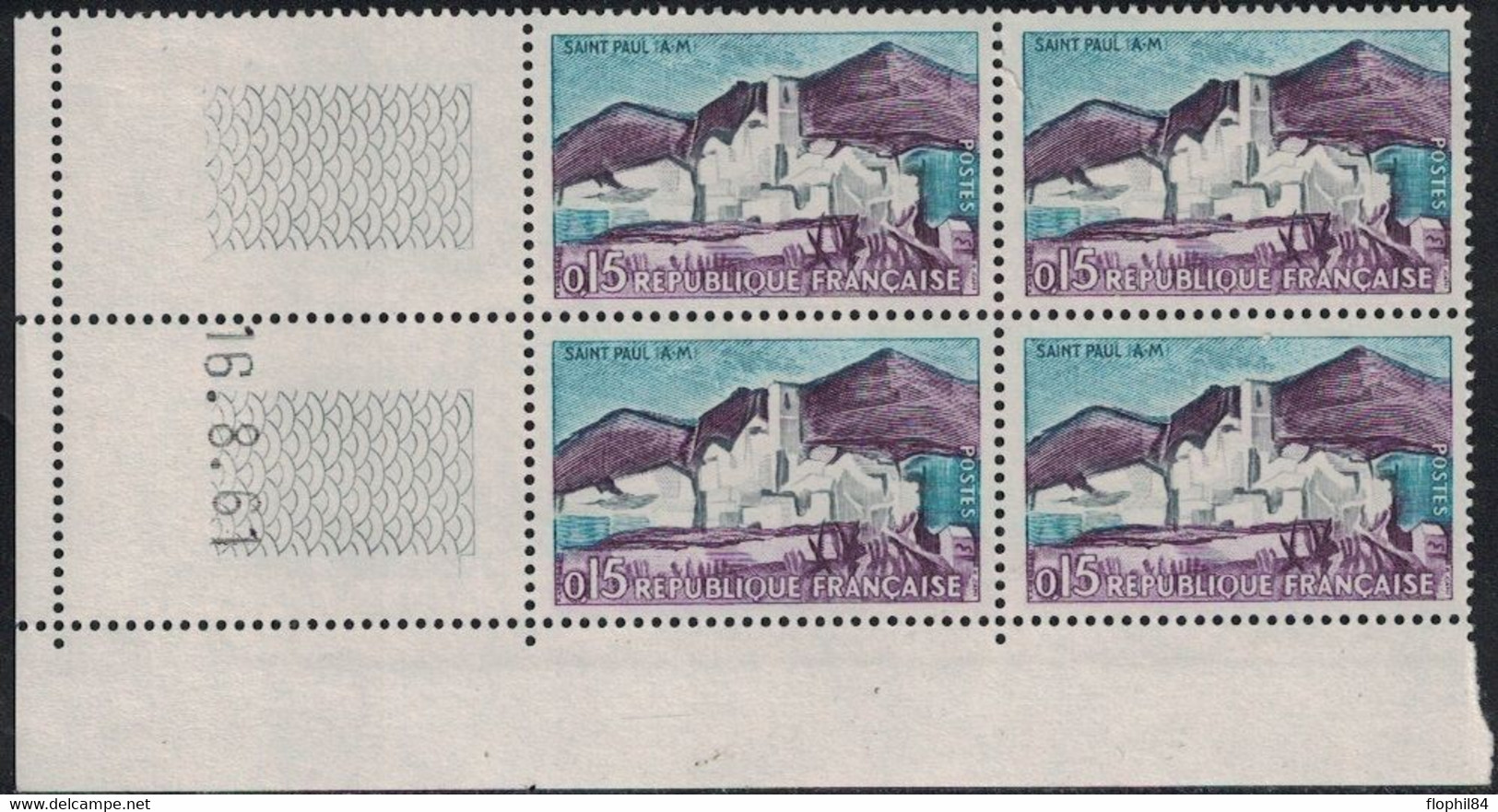 ST PAUL DE VENCE - N°1311  - BLOC DE 4 TIMBRES - COIN DATE - 16-8-1961 - COTE 1€. - 1940-1949