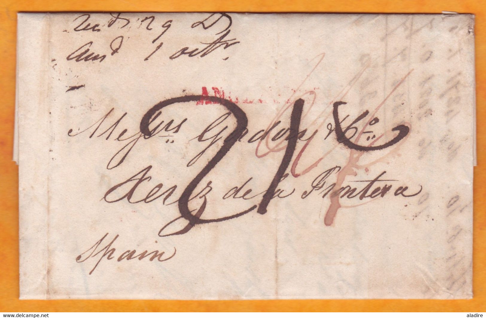 1824 - KGIV -  3 Page Letter With Text In English From London To Xerez Jerez De La Frontera, Andalucia, Espana, Spain - ...-1840 Prephilately