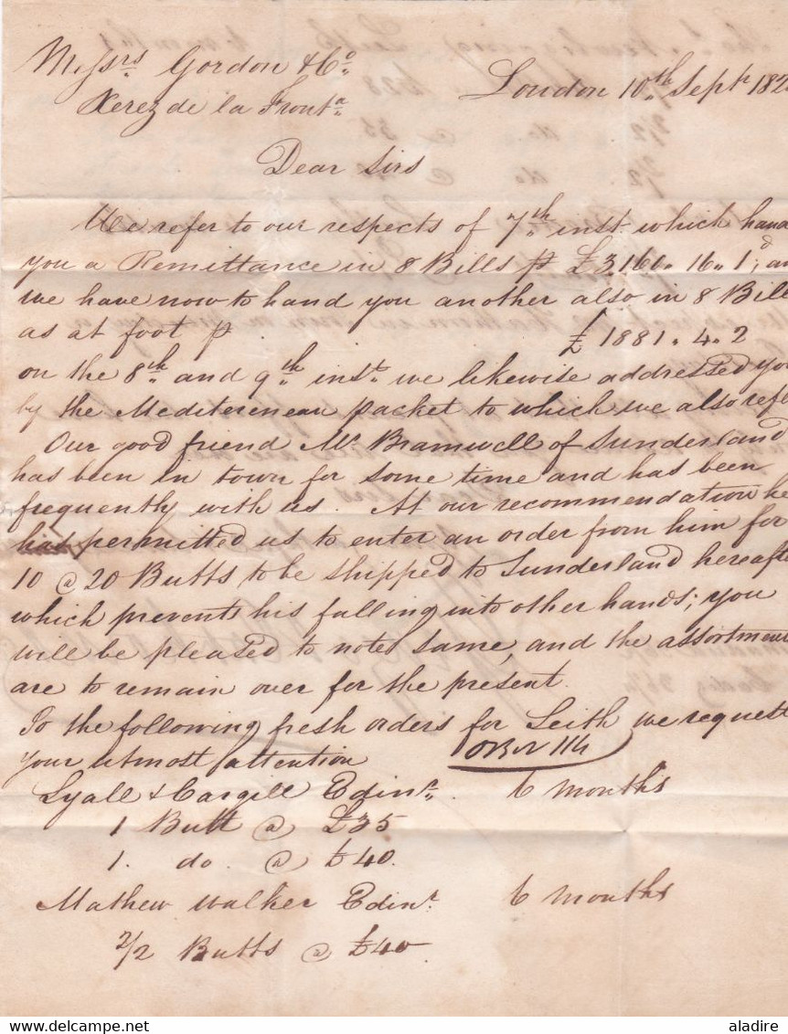1824 - KGIV -  3 Page Letter With Text In English From London To Xerez Jerez De La Frontera, Andalucia, Espana, Spain - ...-1840 Prephilately