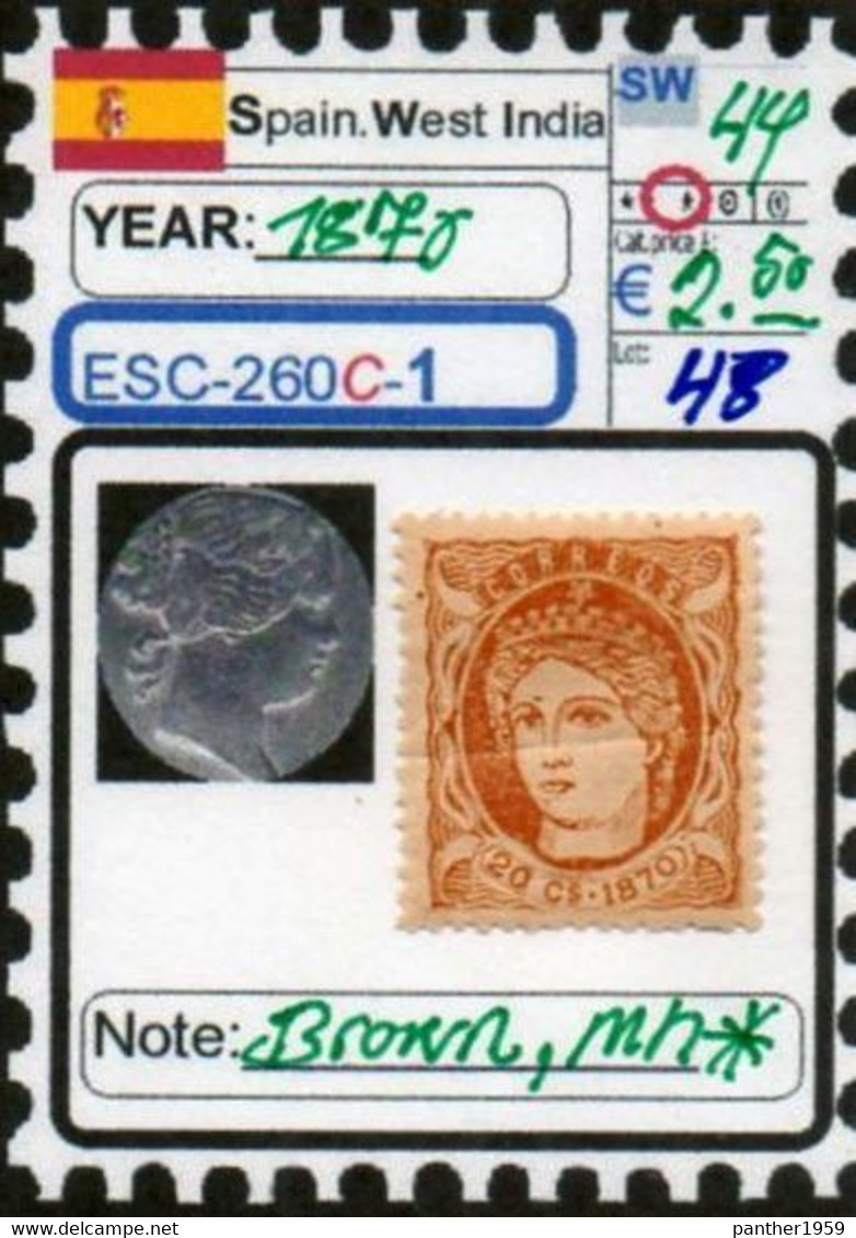 EUROPE:#SPAIN KINGDOM#SPANISH WEST INDIA# QUEEN ISABELLA II#CLASSIC#1850>(ESC-260C-1) (48) - Ongebruikt