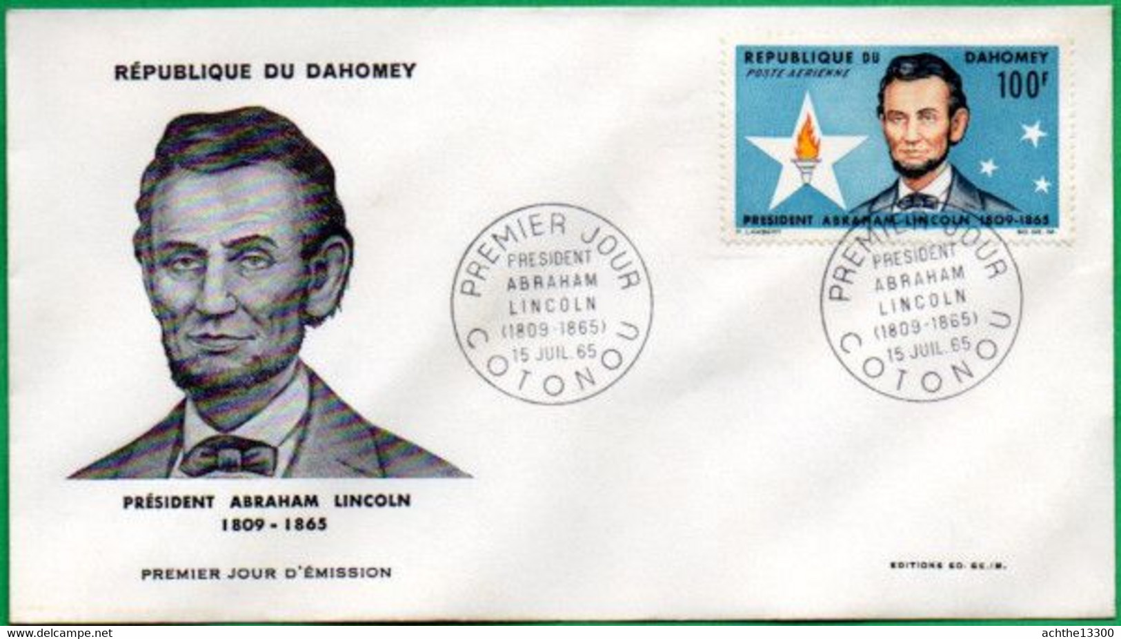 DAHOMEY - BENIN - FDC - Président Abraham LINCOLN - 1965 - Benin – Dahomey (1960-...)