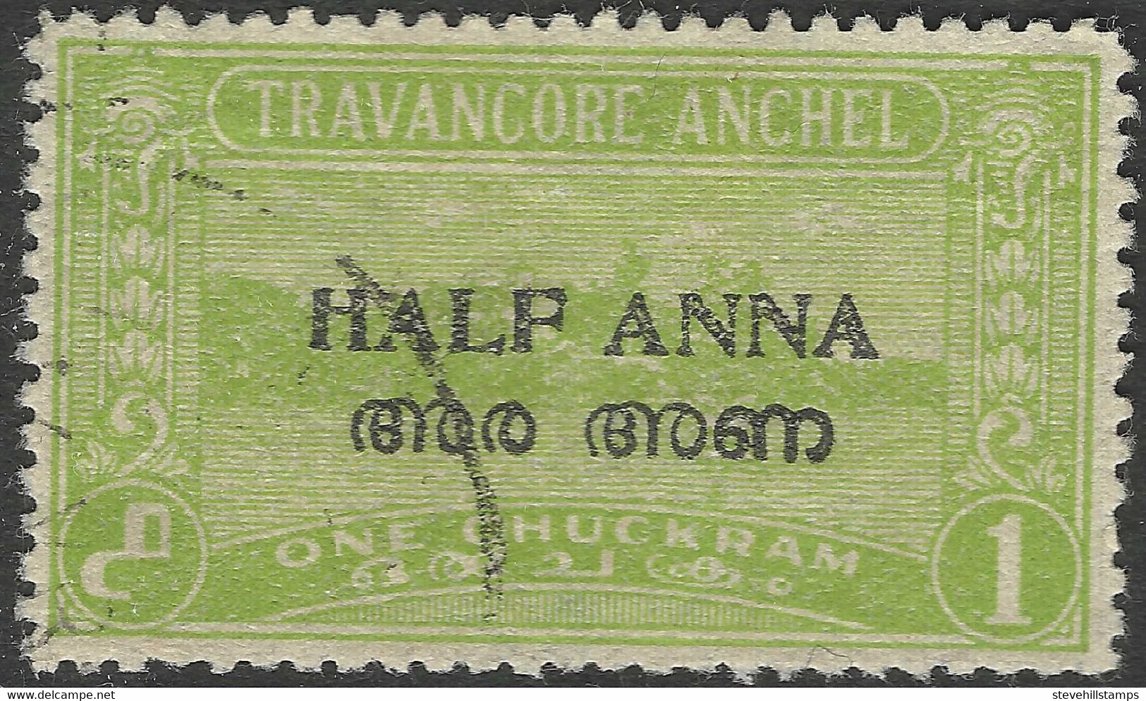 Travancore-Cochin(India). 1949 Surcharges. ½a On 1ch Used. P12½ SG 3 - Travancore-Cochin