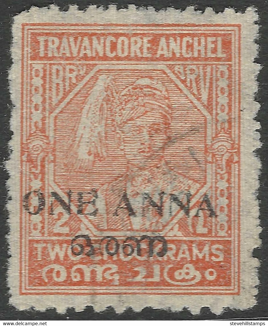 Travancore-Cochin(India). 1949 Surcharges. 1a On 2ch Used. P11 SG 4a - Travancore-Cochin